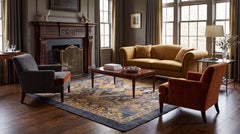 Vintage Revival Wool Rug with Charcoal Abrashed Field & Gold Geometric Motif