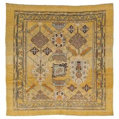 Alfombra de lana vintage de 9x9 en tonos ocre dorado y mostaza – Revival, anudada a mano