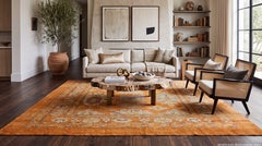 9x9 Hand-Knotted Wool Vintage Revival Amber & Terracotta Area Rug