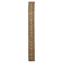 Tappeto da ingresso in lana stile tribale vintage 3x24 nei toni del taupe terroso, salvia e con accenti color oro caldo