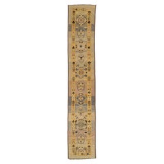 1990s Vintage Revival Hand-Knotted Wool Runner Rug in Muted Earth Tones