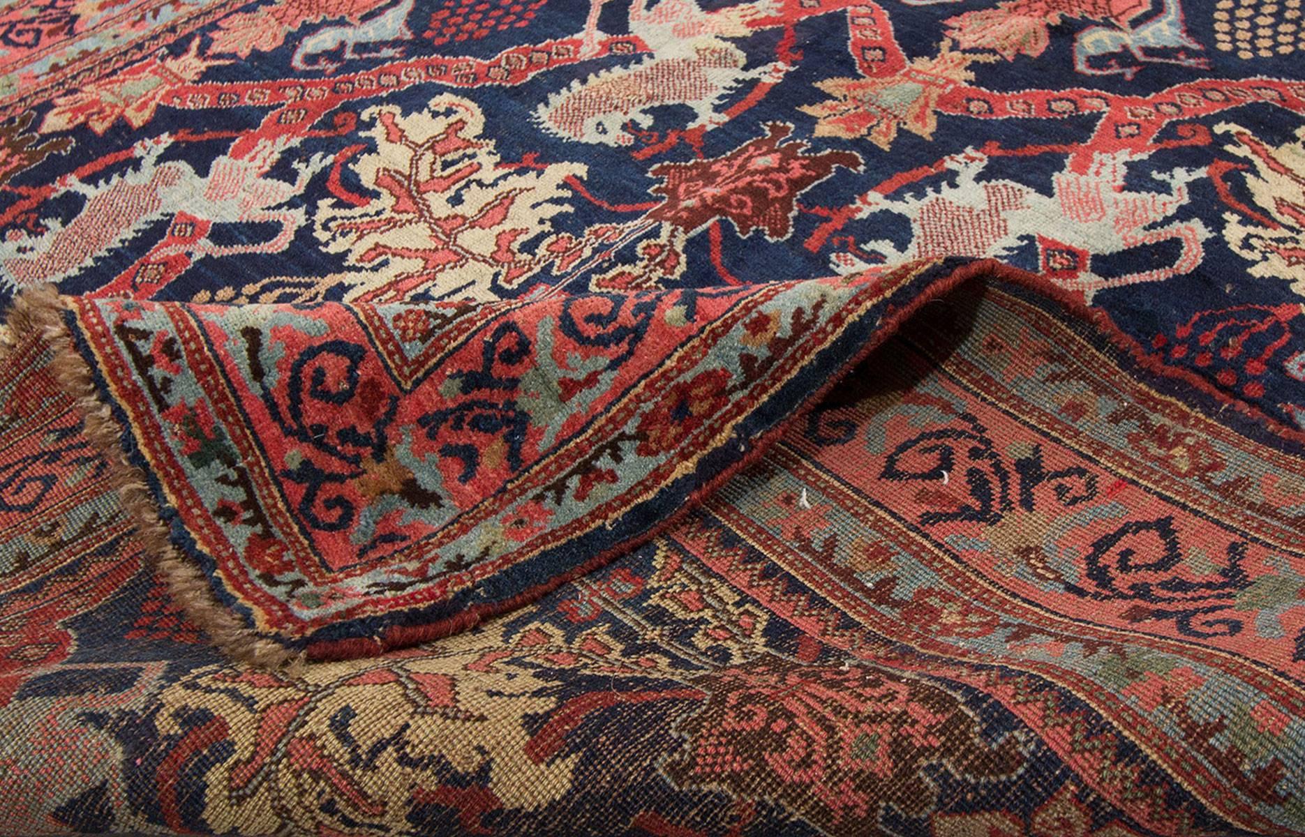 Antique Red and Blue All-Over Persian Bidjar Carpet, 4.05x6.10 In Excellent Condition For Sale In Norwalk, CT