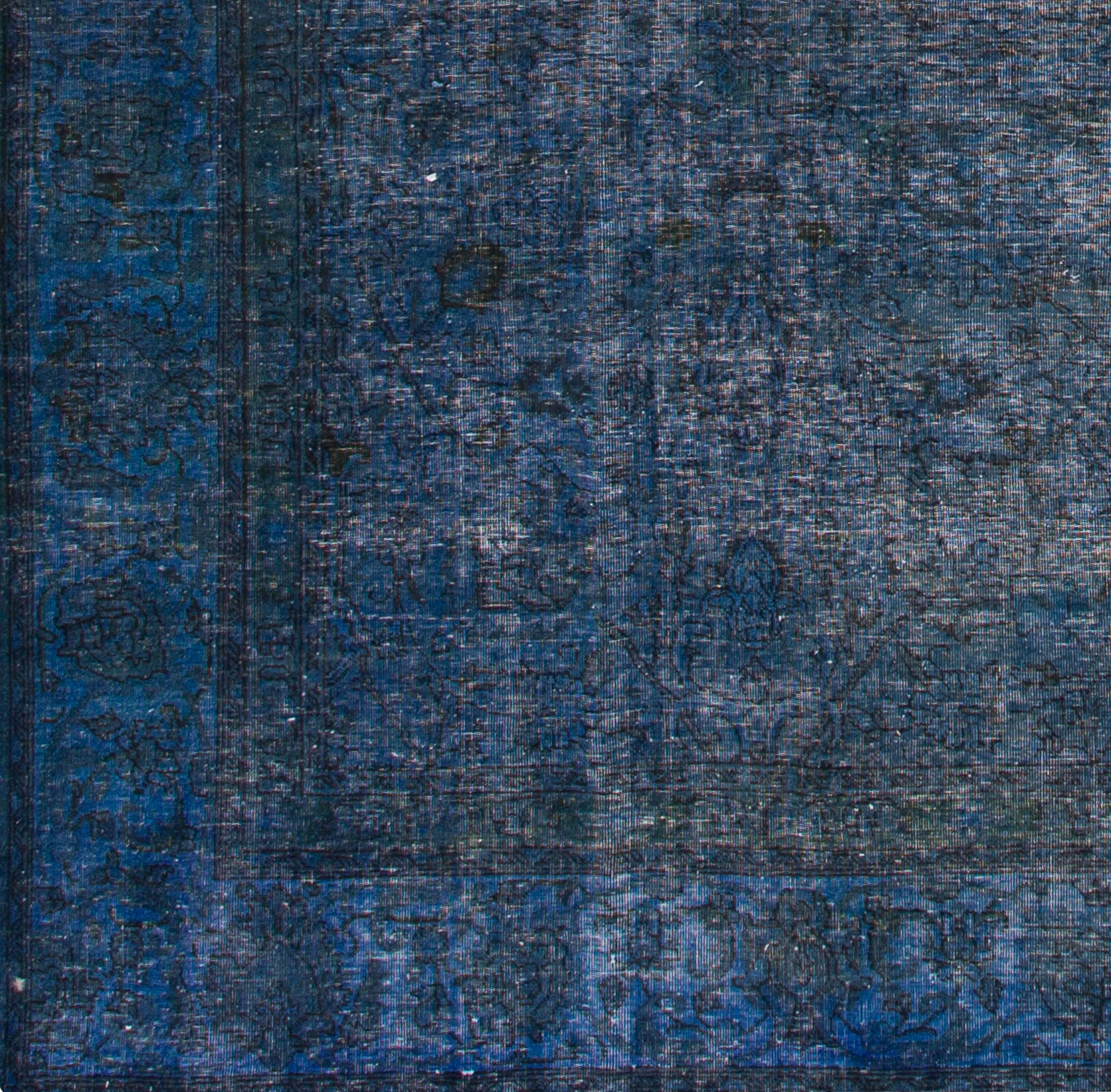 Hand-Knotted Vintage 1960s Blue Overdyed Persian Carpet