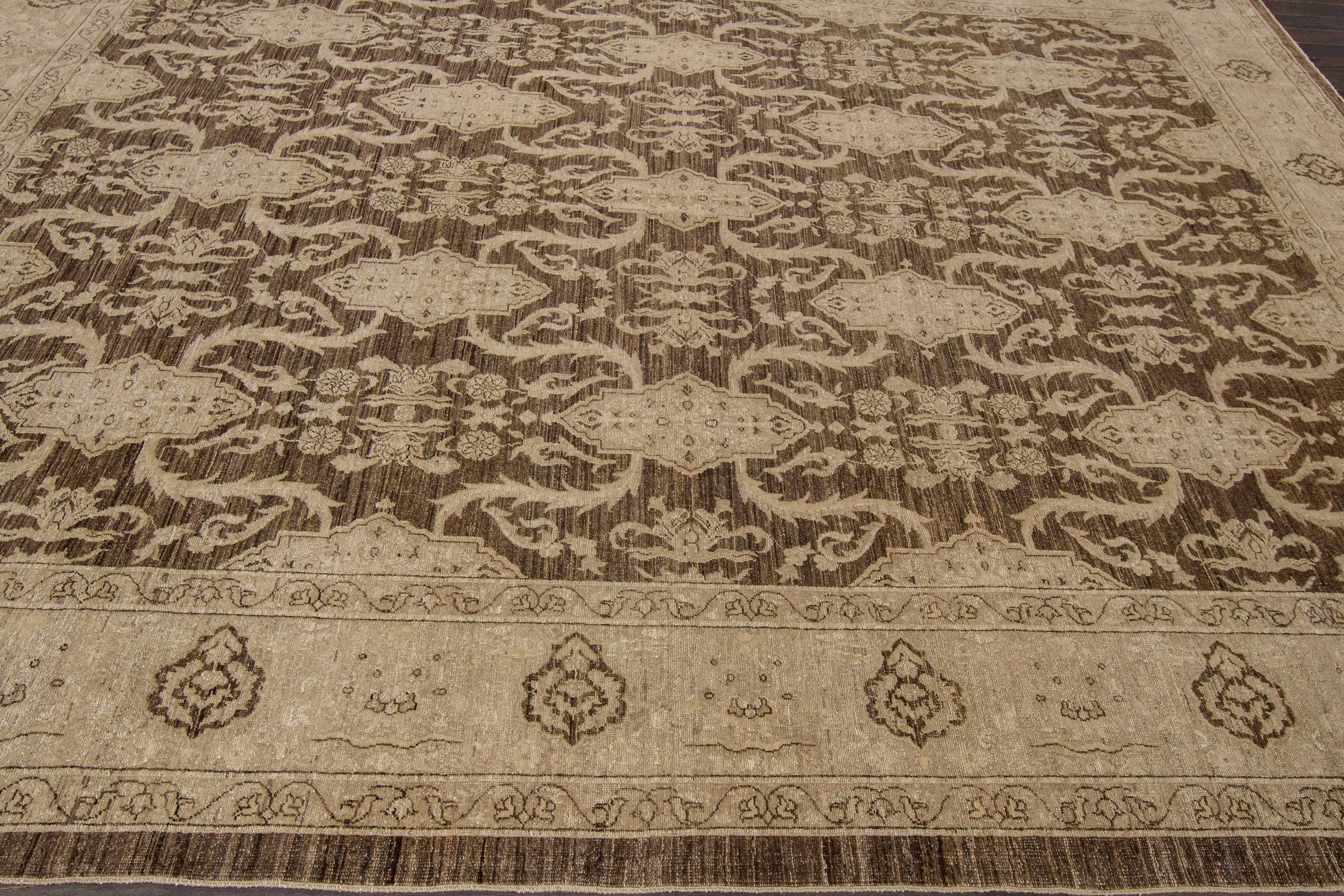 Wool 21st Cent. Contemporary Brown, Tan Persian Peshawar Rug For Sale