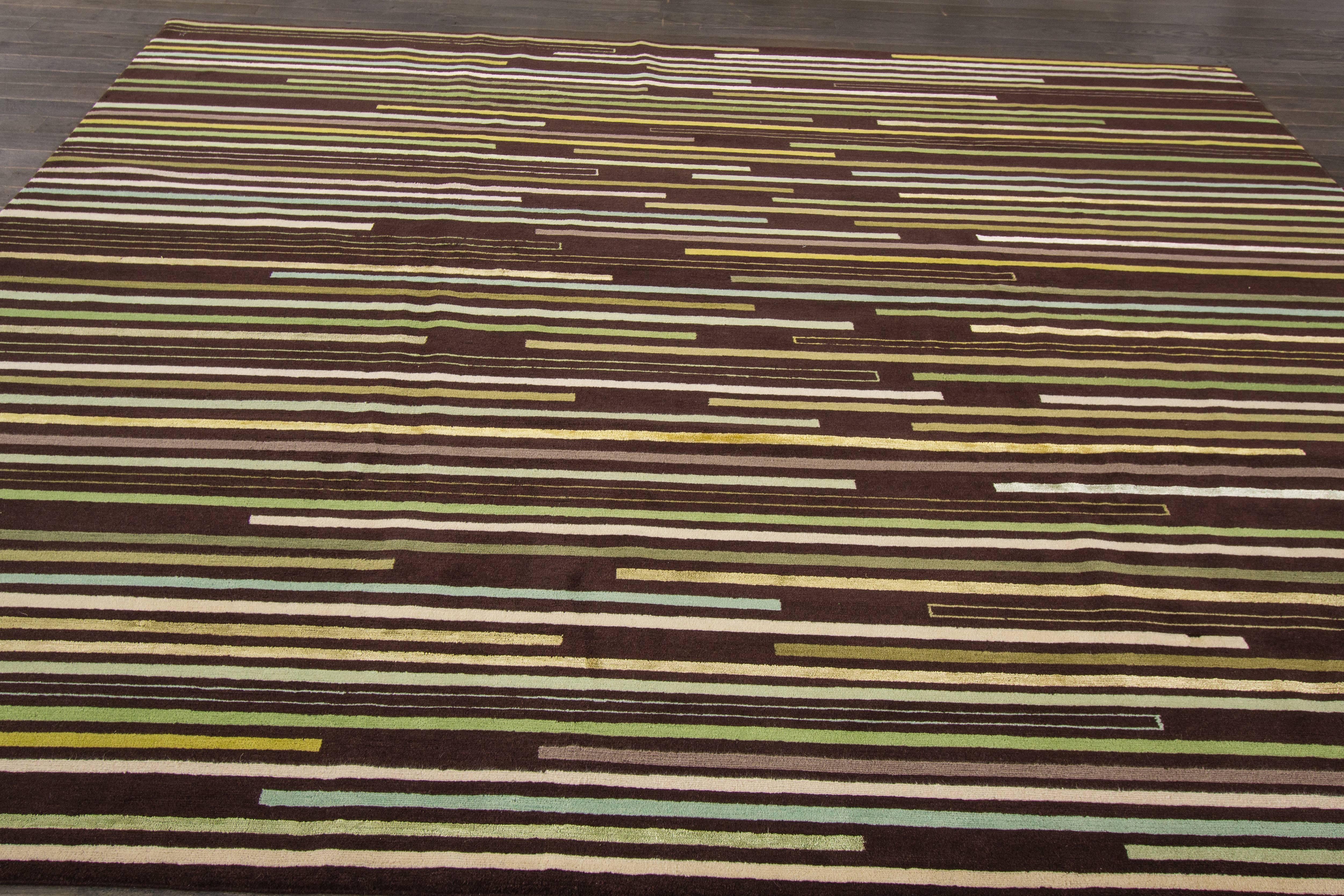 Siglo XXI. Alfombra Tibetana Contemporánea Multicolor Geométrica Anudado a mano en venta
