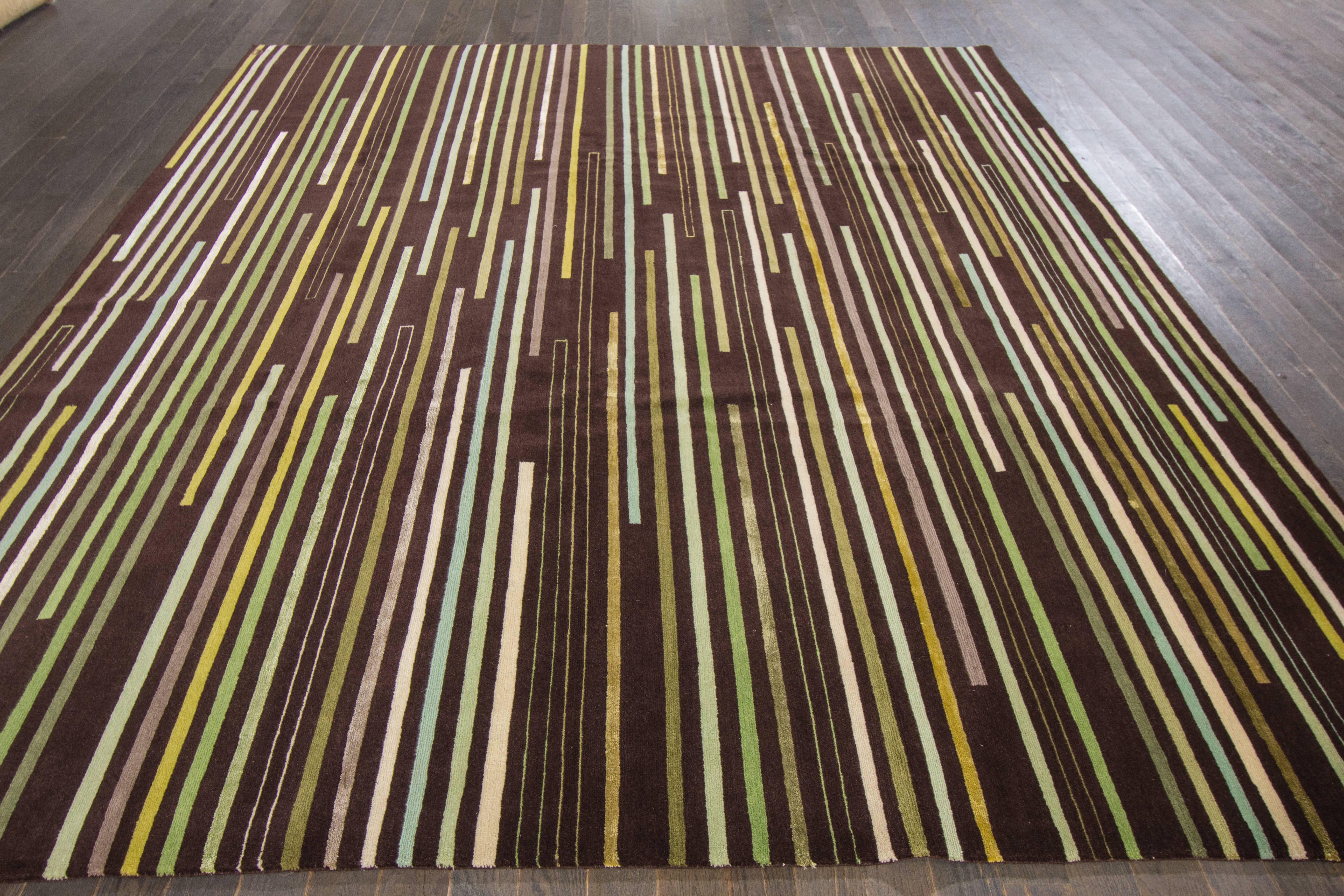 Siglo XXI. Alfombra Tibetana Contemporánea Multicolor Geométrica Siglo XXI y contemporáneo en venta