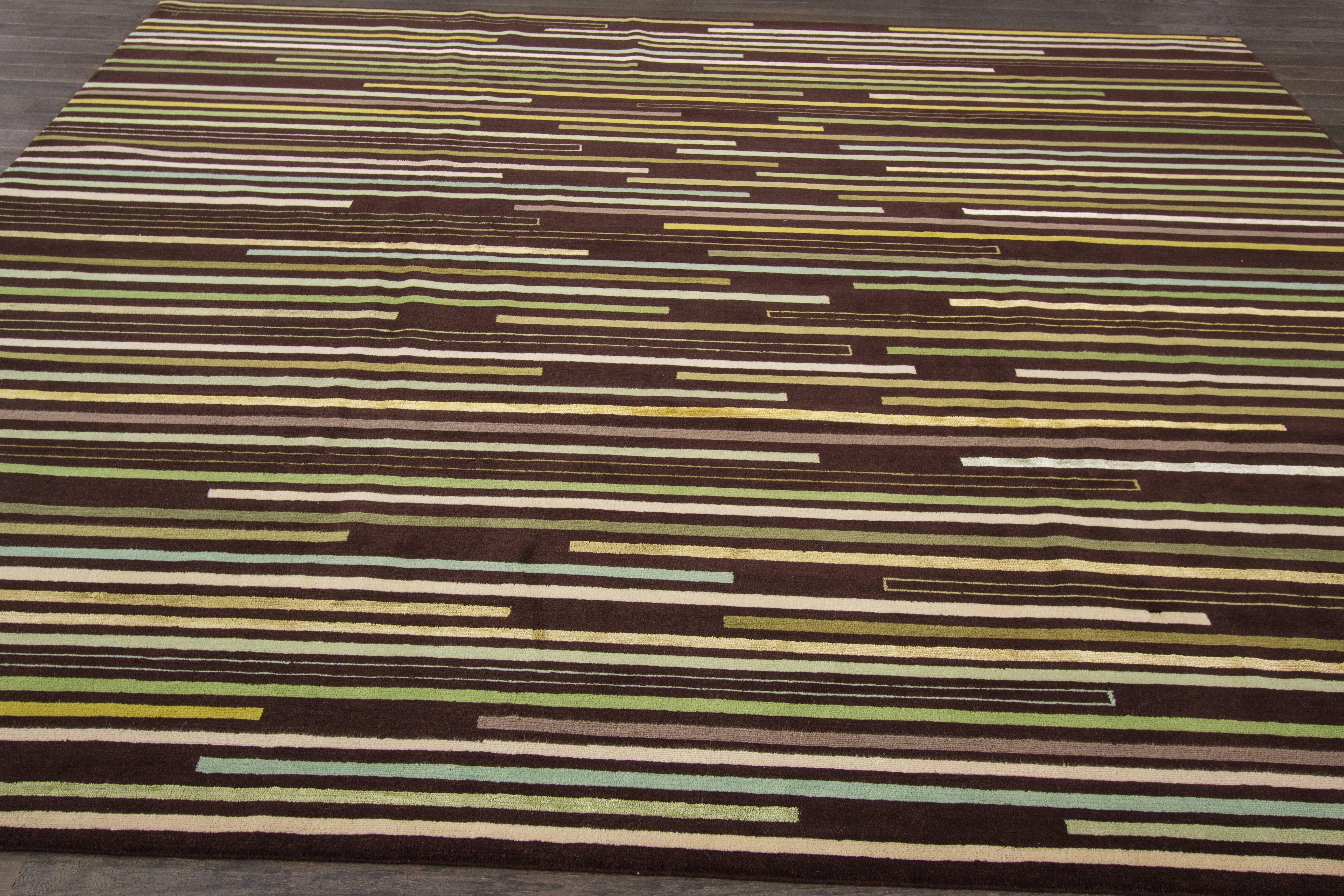 Siglo XXI. Alfombra Tibetana Contemporánea Multicolor Geométrica Lana en venta