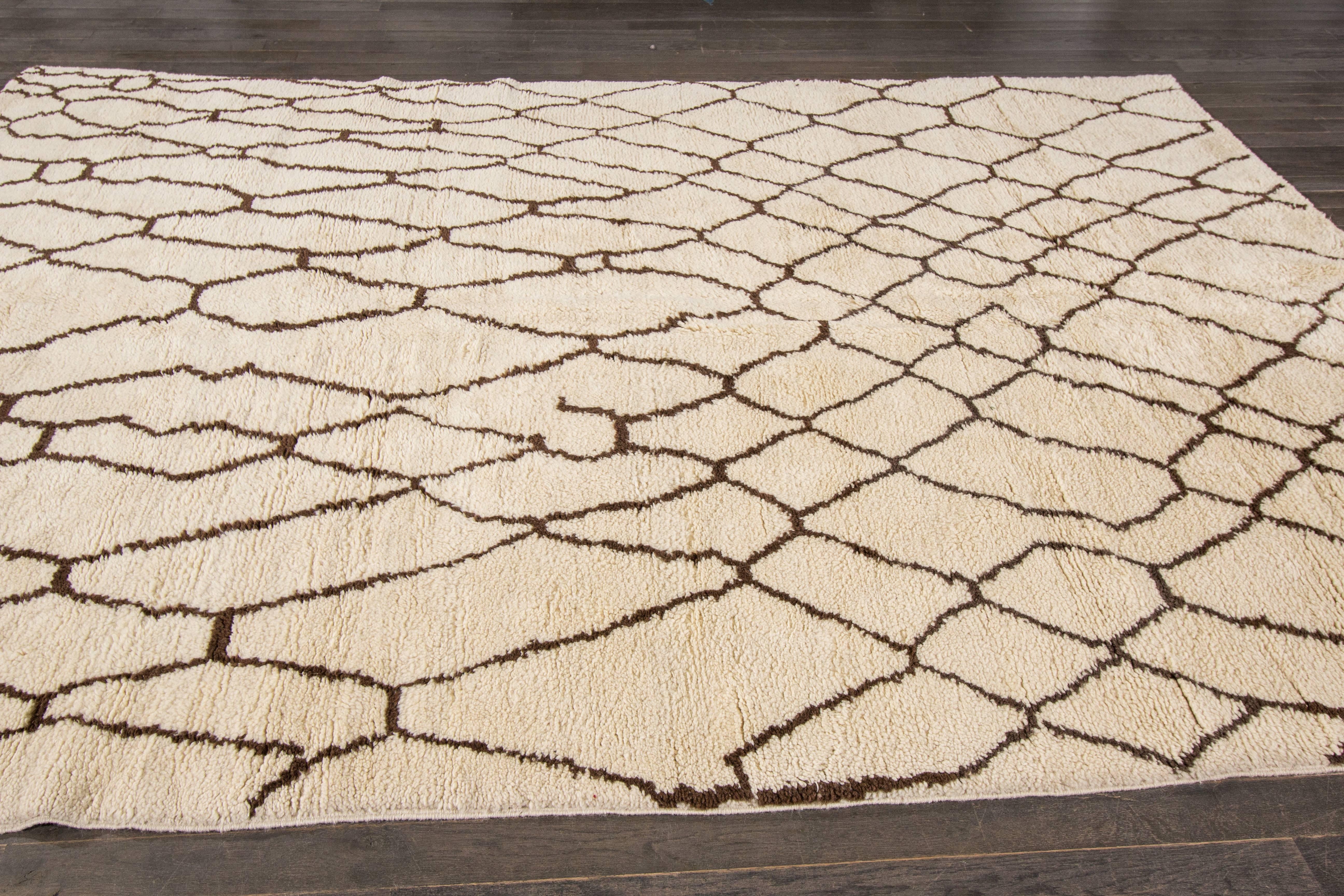 Contemporary Ivory and Brown Moroccan Rug 2