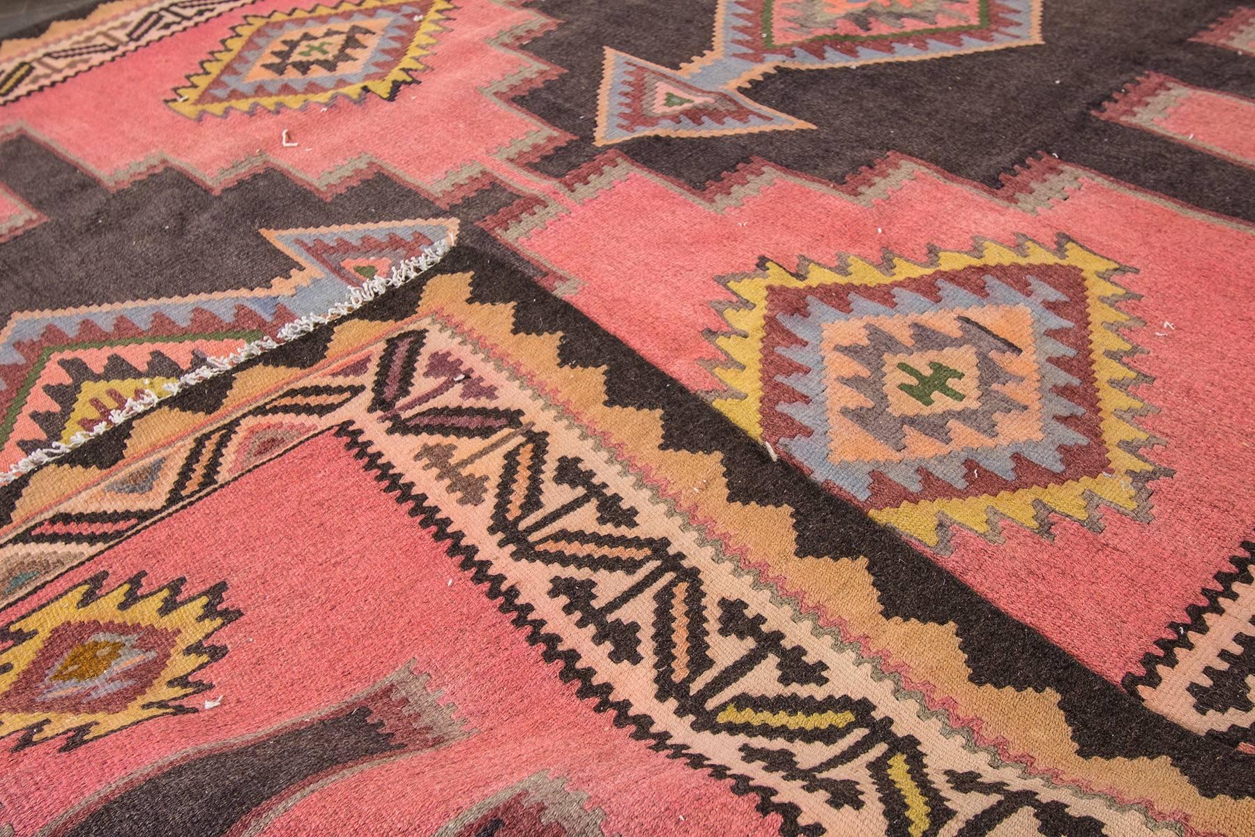 Hand-Woven Gorgeously Contrasted Persian Kilim Rug