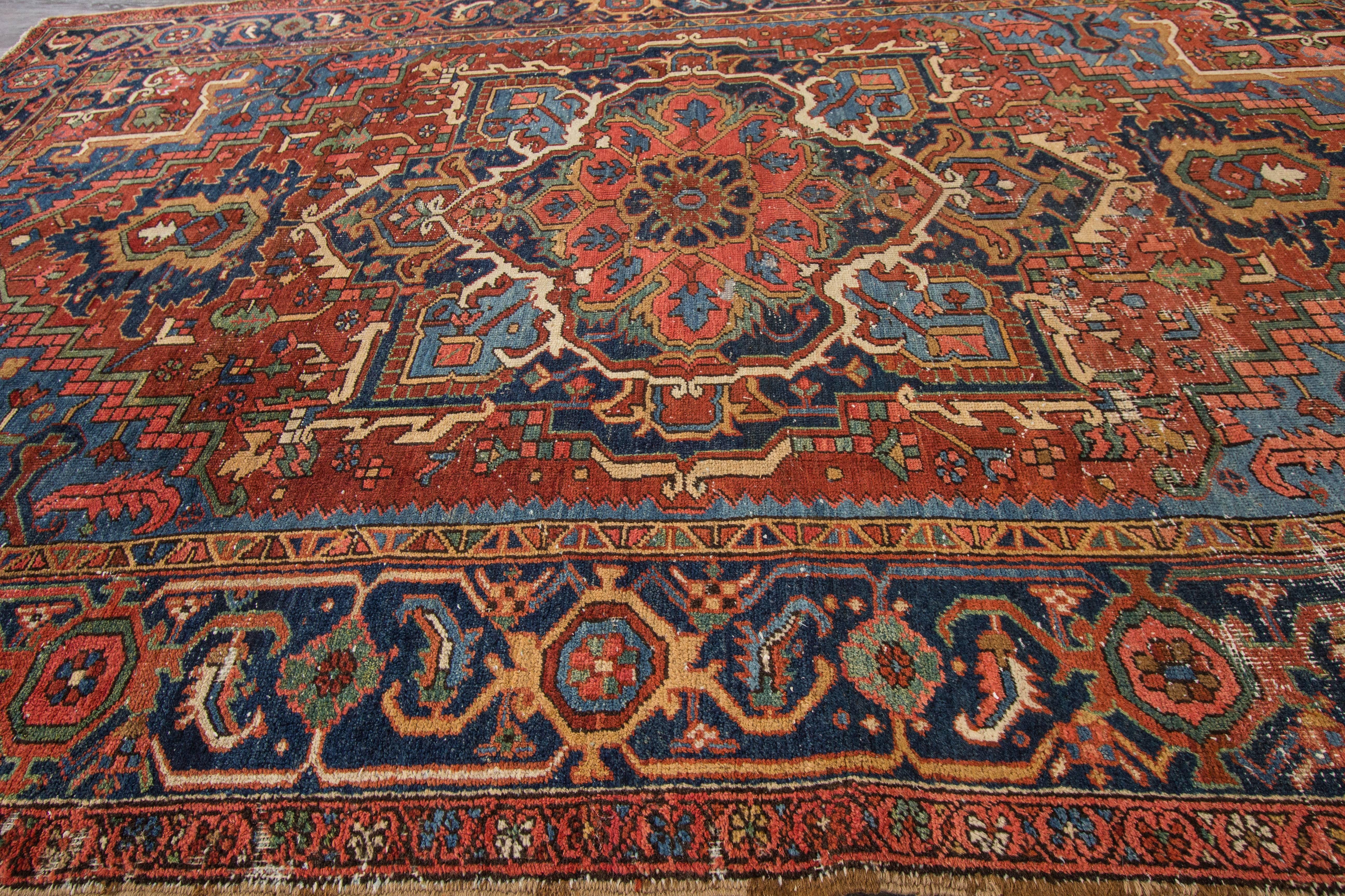 Hand-Knotted Beautifully Designed Antique Heriz Rug