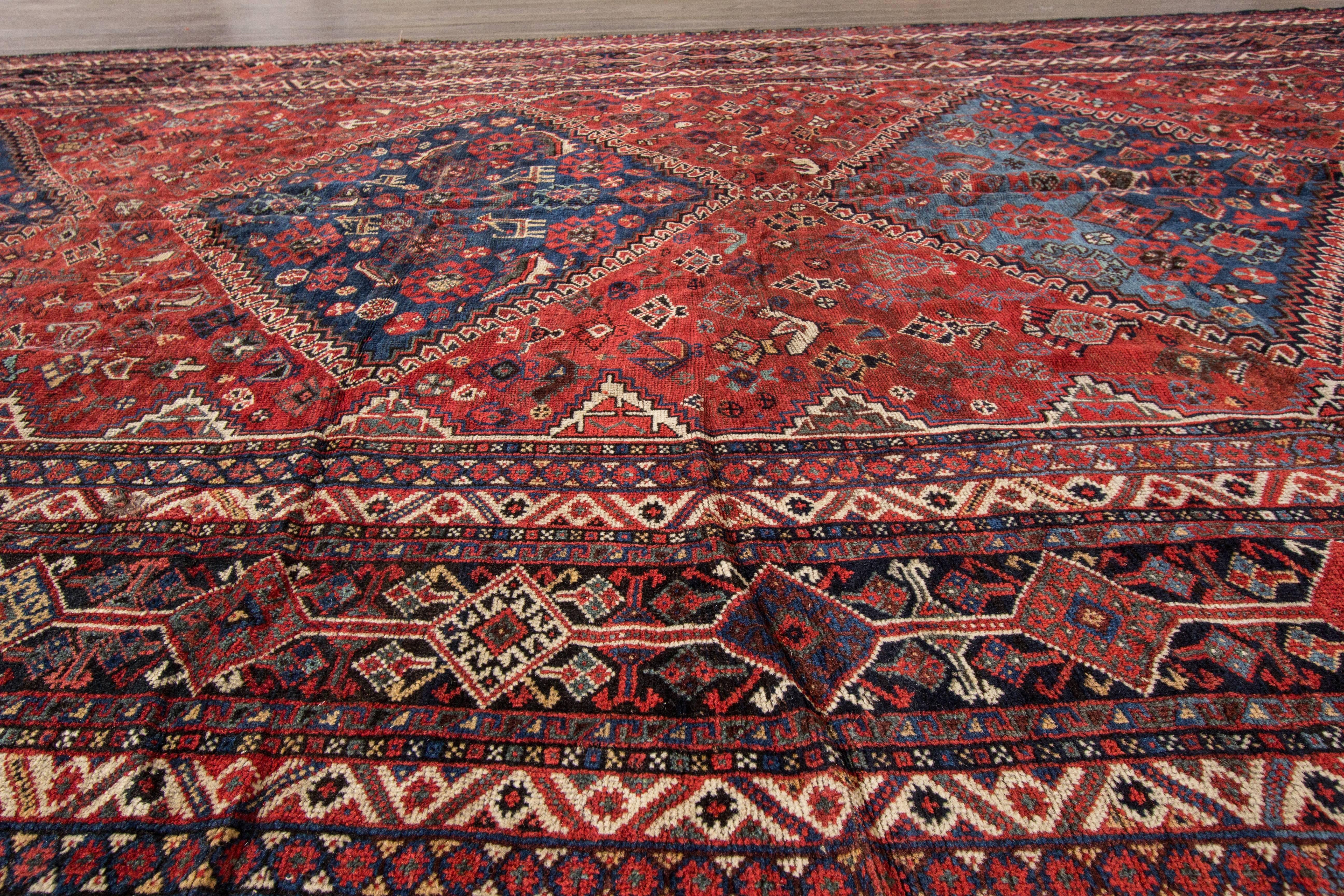 Persian Beautifully Designed Antique Distressed Shiraz Rug For Sale