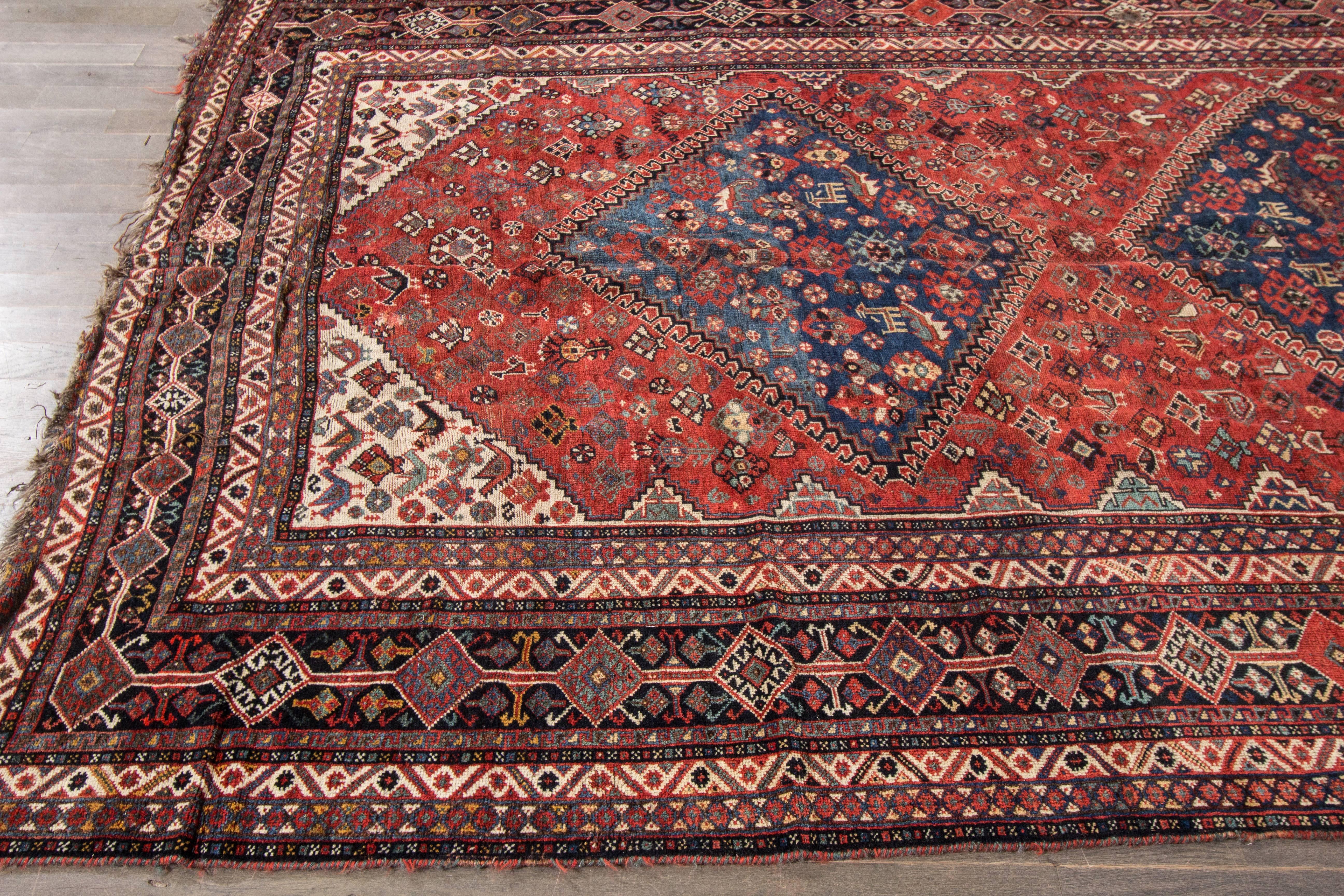 Hand-Knotted Beautifully Designed Antique Distressed Shiraz Rug For Sale
