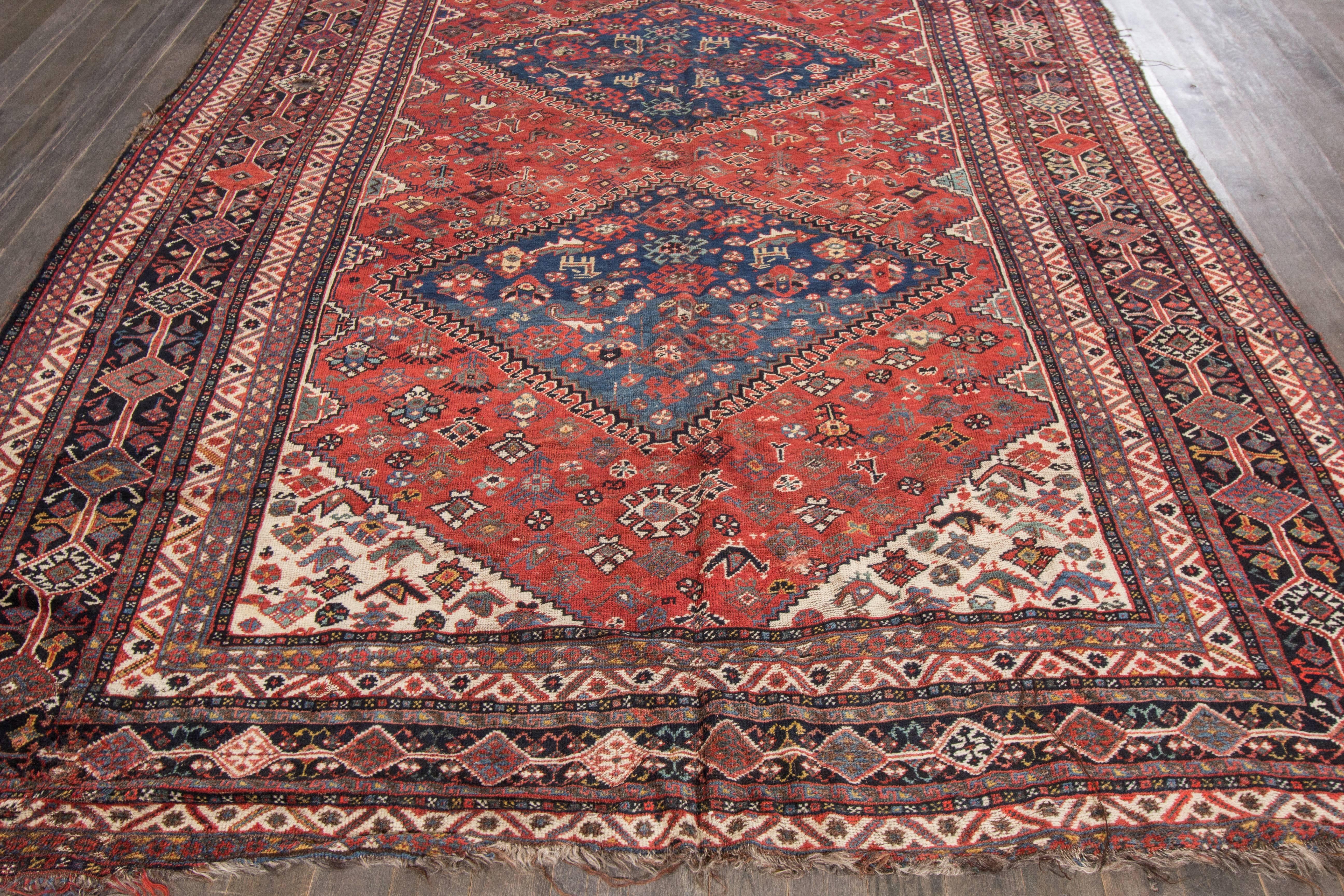 Beautifully Designed Antique Distressed Shiraz Rug In Good Condition For Sale In Norwalk, CT