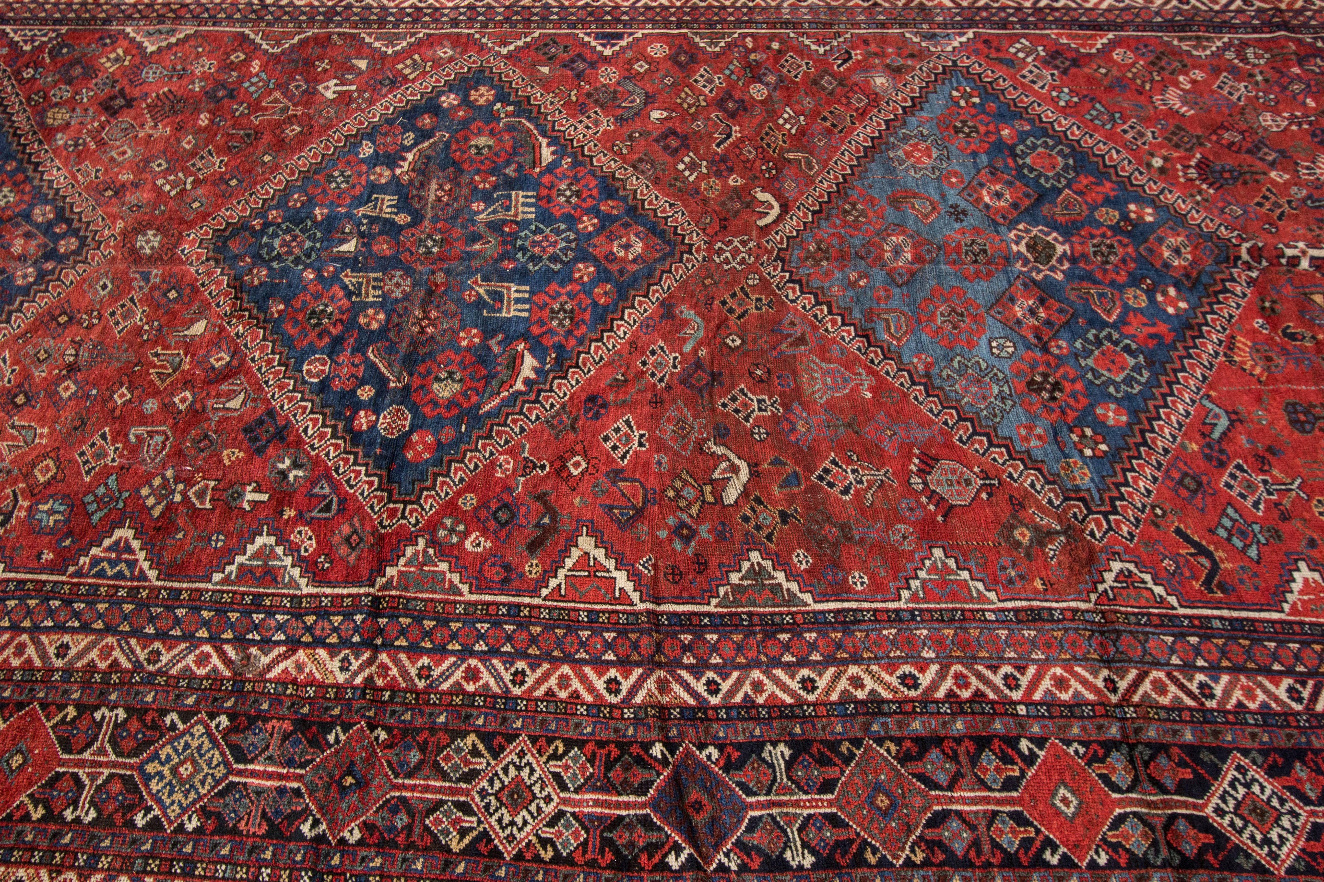Wool Beautifully Designed Antique Distressed Shiraz Rug For Sale