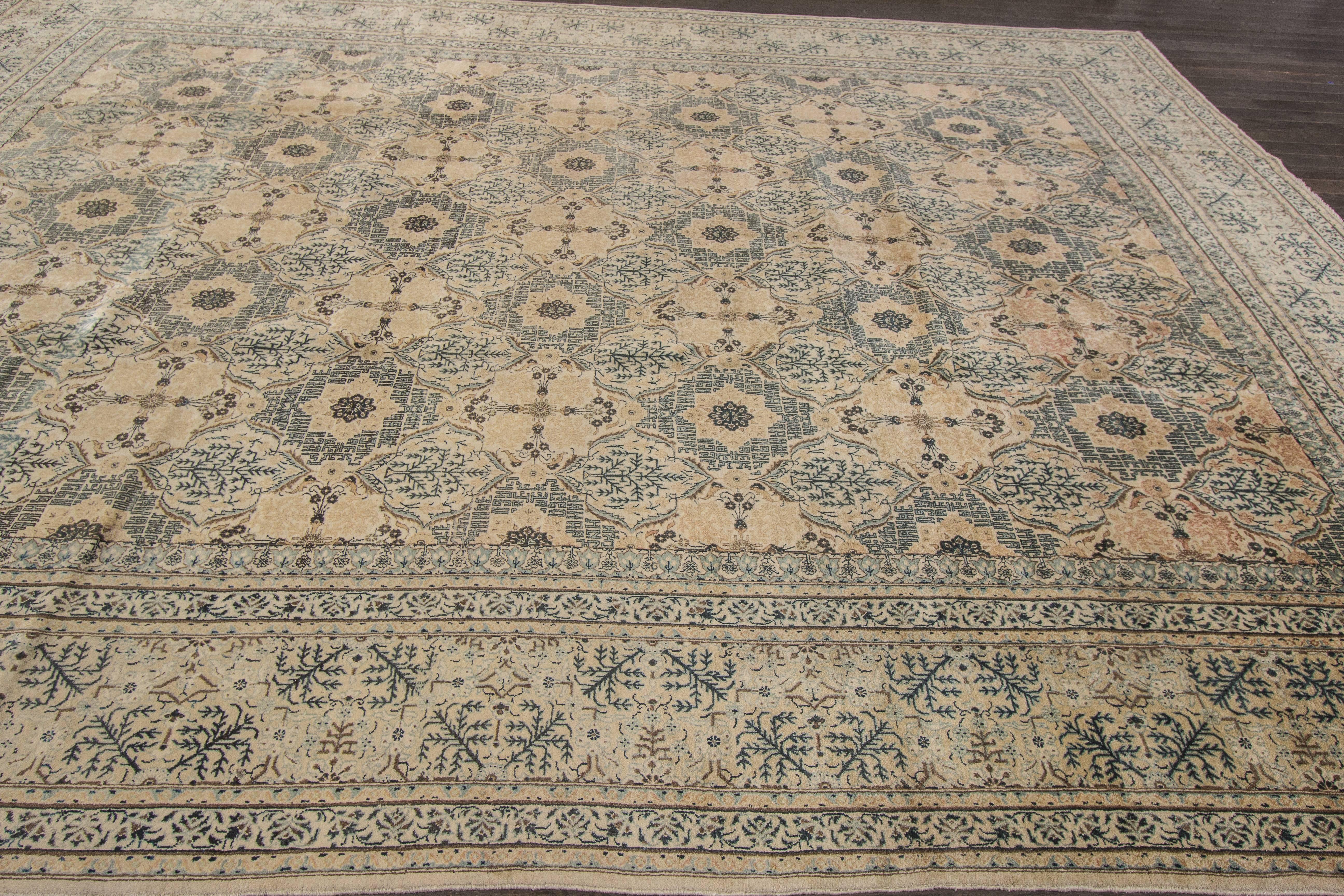 Wool Beautifully Designed Antique Kashan Rug For Sale