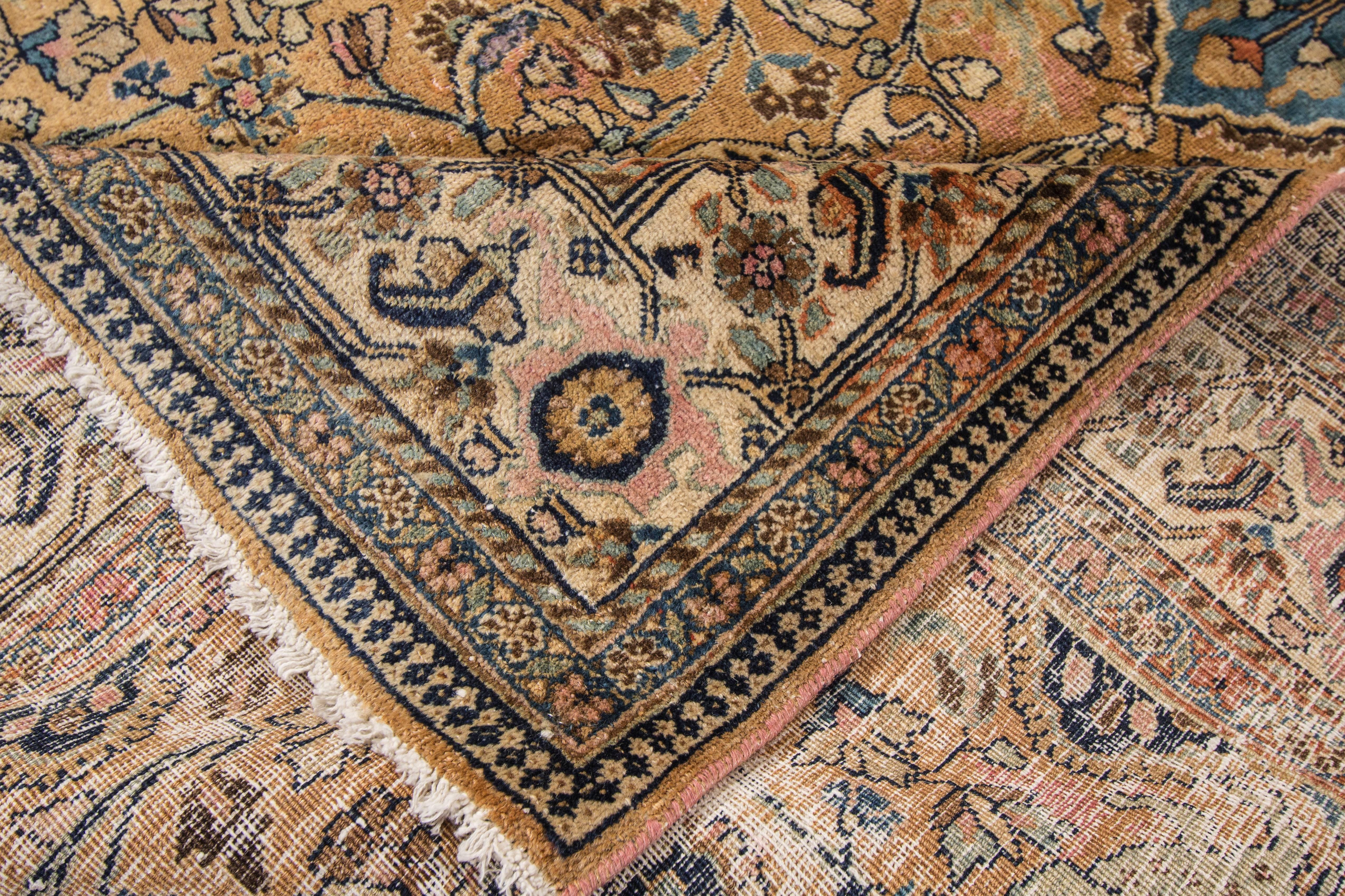 Hand-Knotted Vintage Woven Persian Mashad Rug For Sale