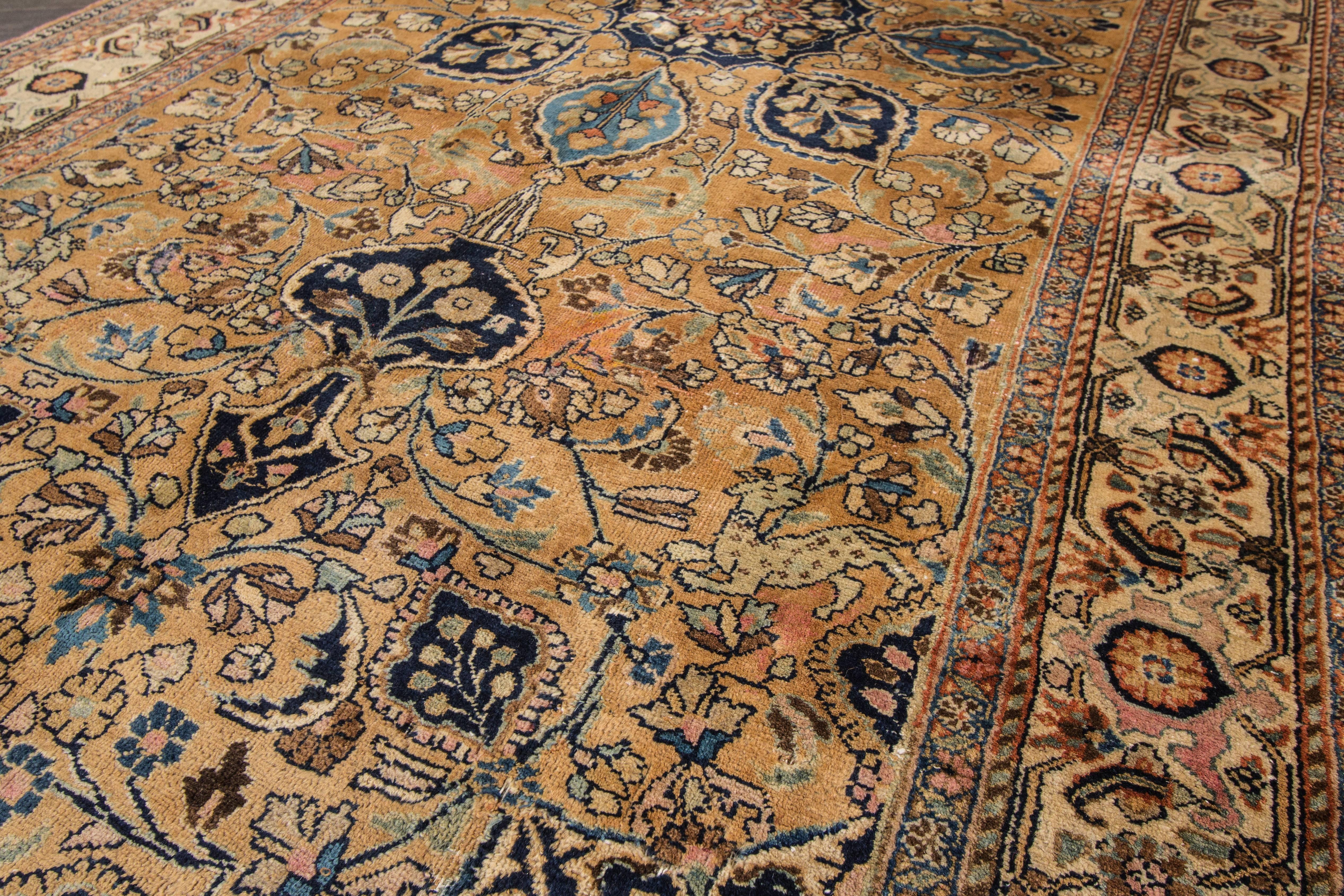 Wool Vintage Woven Persian Mashad Rug For Sale