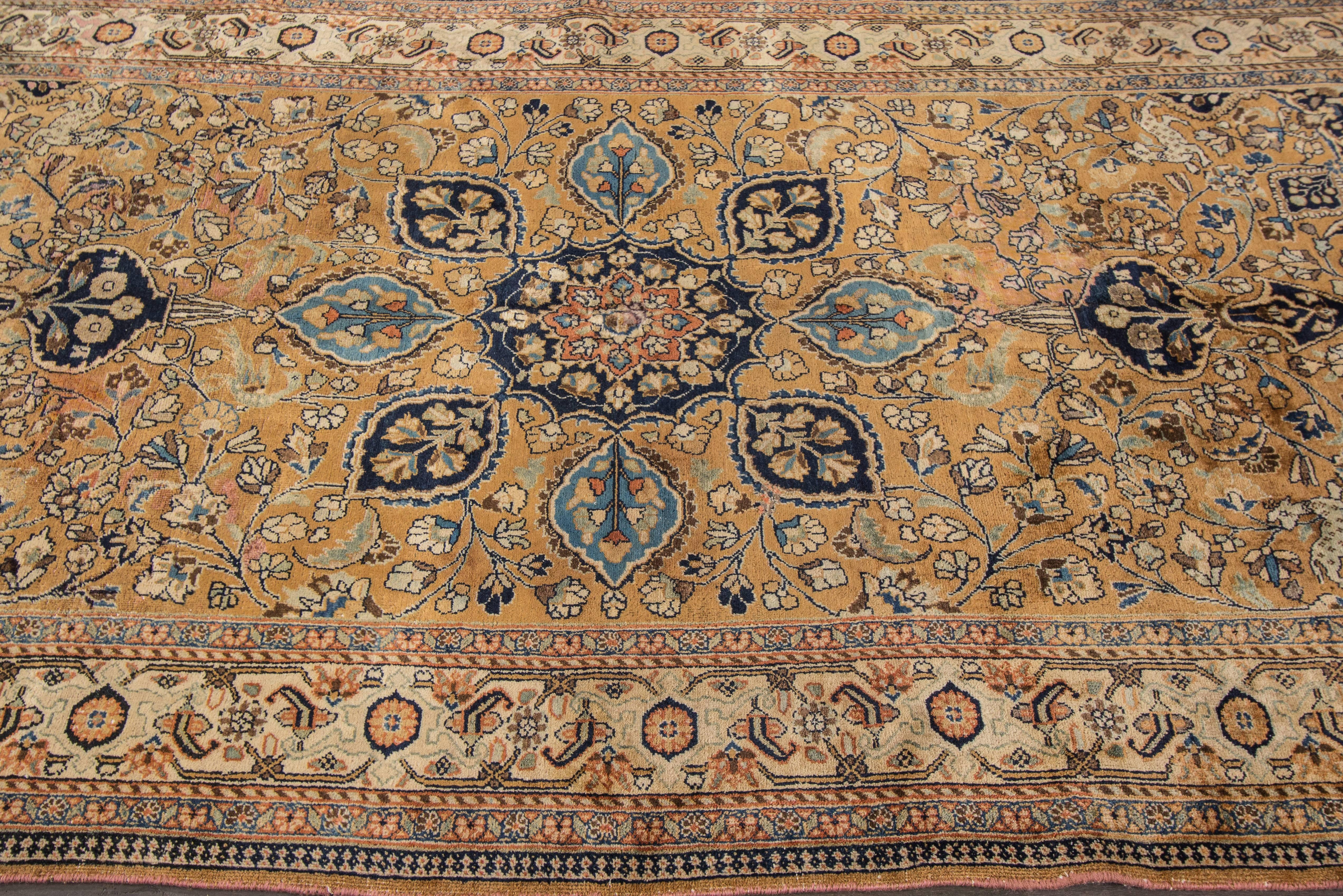 Vintage Woven Persian Mashad Rug For Sale 1