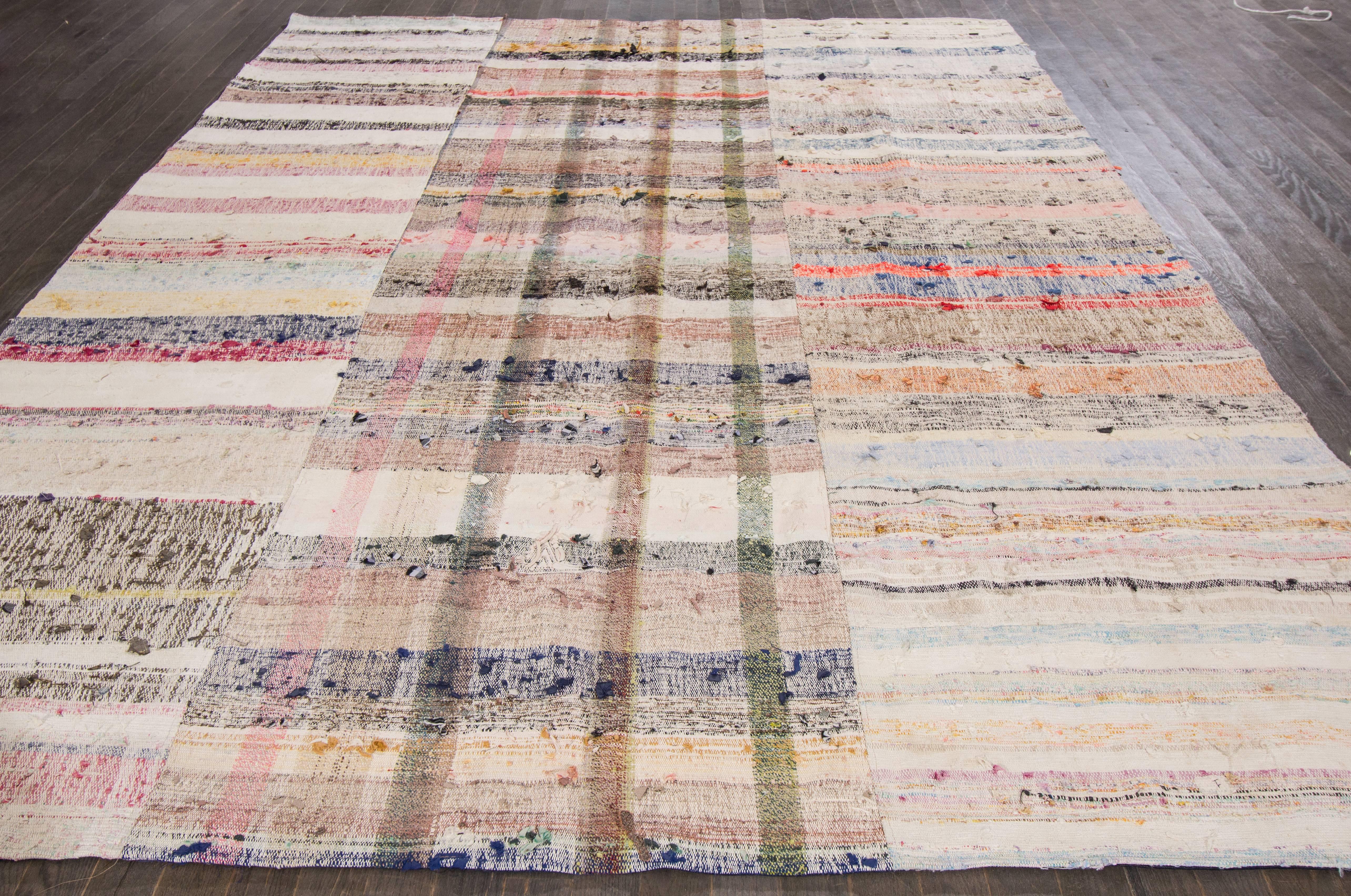 Hand-Knotted Gorgeously Contrasted Vintage Kilim Rug