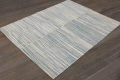 21st Century Contemporary Blue/Ivory Textured Turkish Kilim Rug