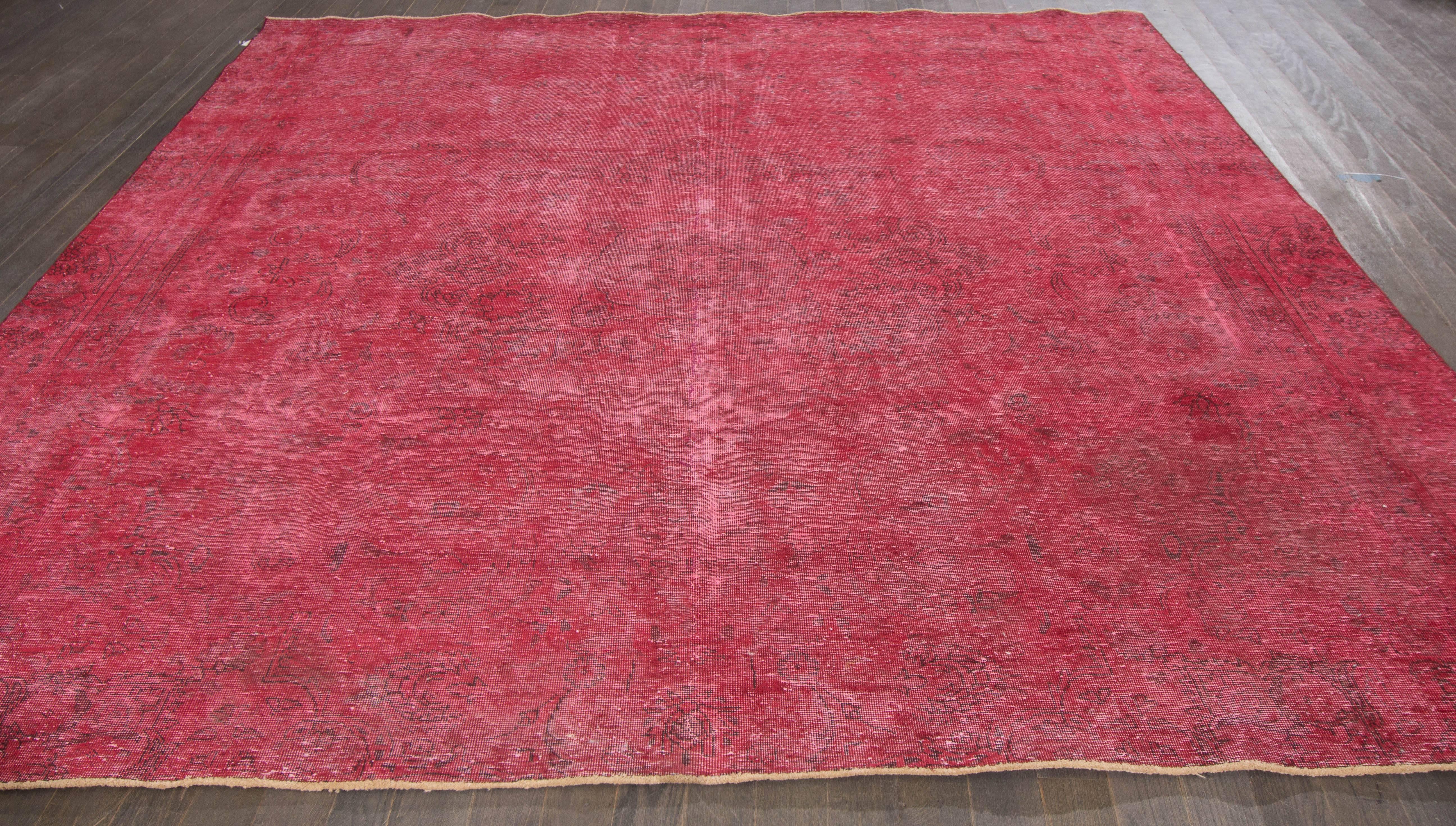 Early 20th Century Beautifully Designed Square Overdyed Rug