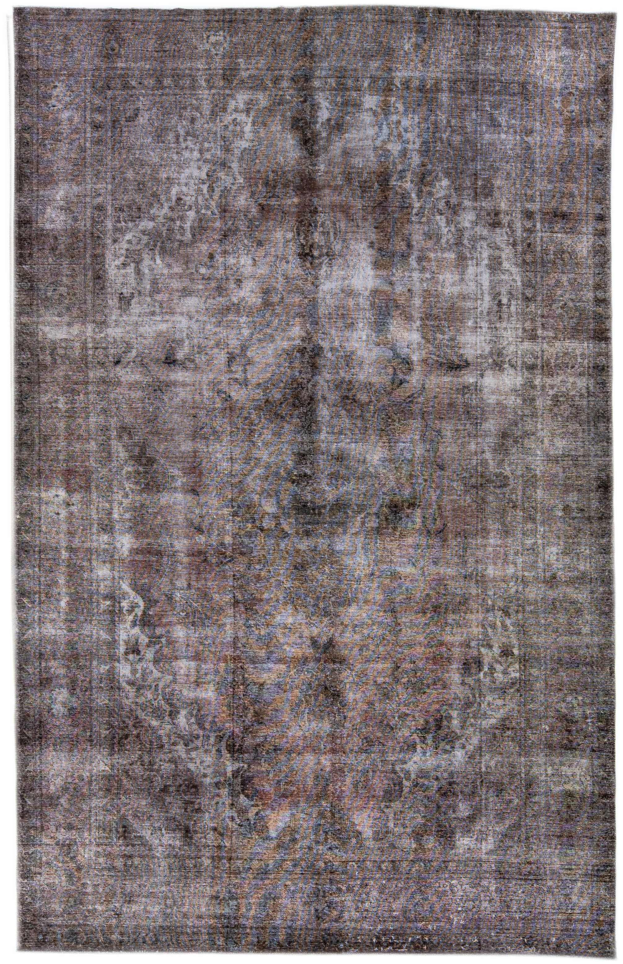 Vintage Gray/Rust Handmade Distressed Overdyed Wool Rug For Sale