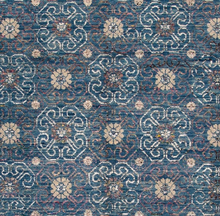 21st Century Blue, Cream Transitional Indian Rug For Sale at 1stDibs
