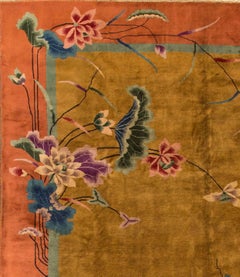 1920s Orange, Gold Chinese Art Deco Carpet