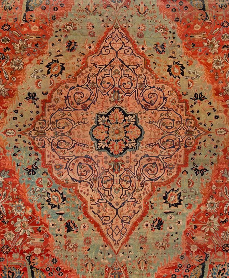 teal and rust rug