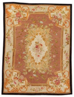 Antique 19th Century Peach, Gold France Aubusson Rug