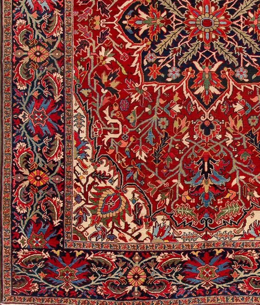 Antique Rust and Blue Persian Heriz Carpet In Excellent Condition For Sale In Norwalk, CT