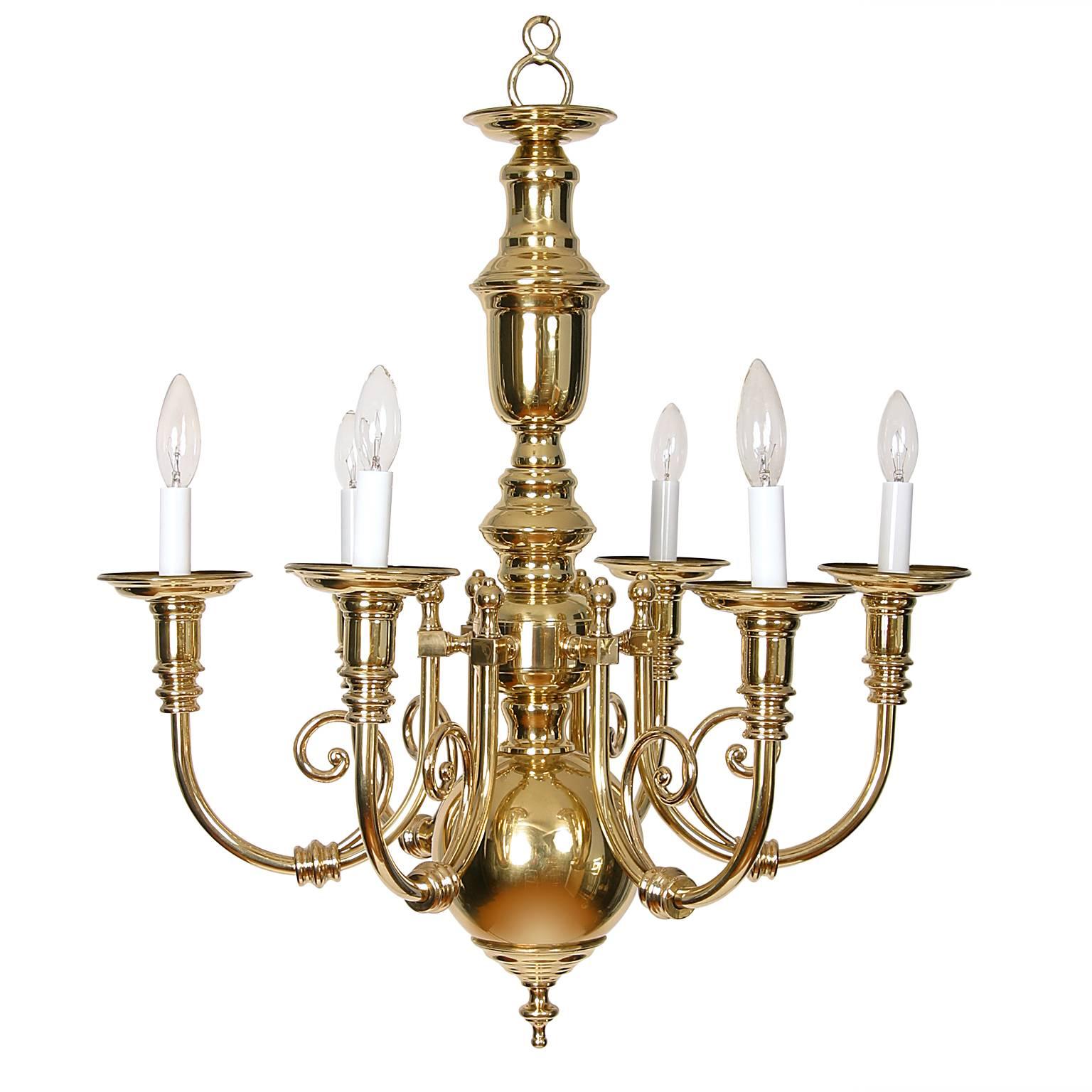 1960s Polished Brass Retro Chandelier For Sale