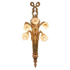 Antique Pair of Large, Louis XV Style, Cast Bronse Wall Sconces
