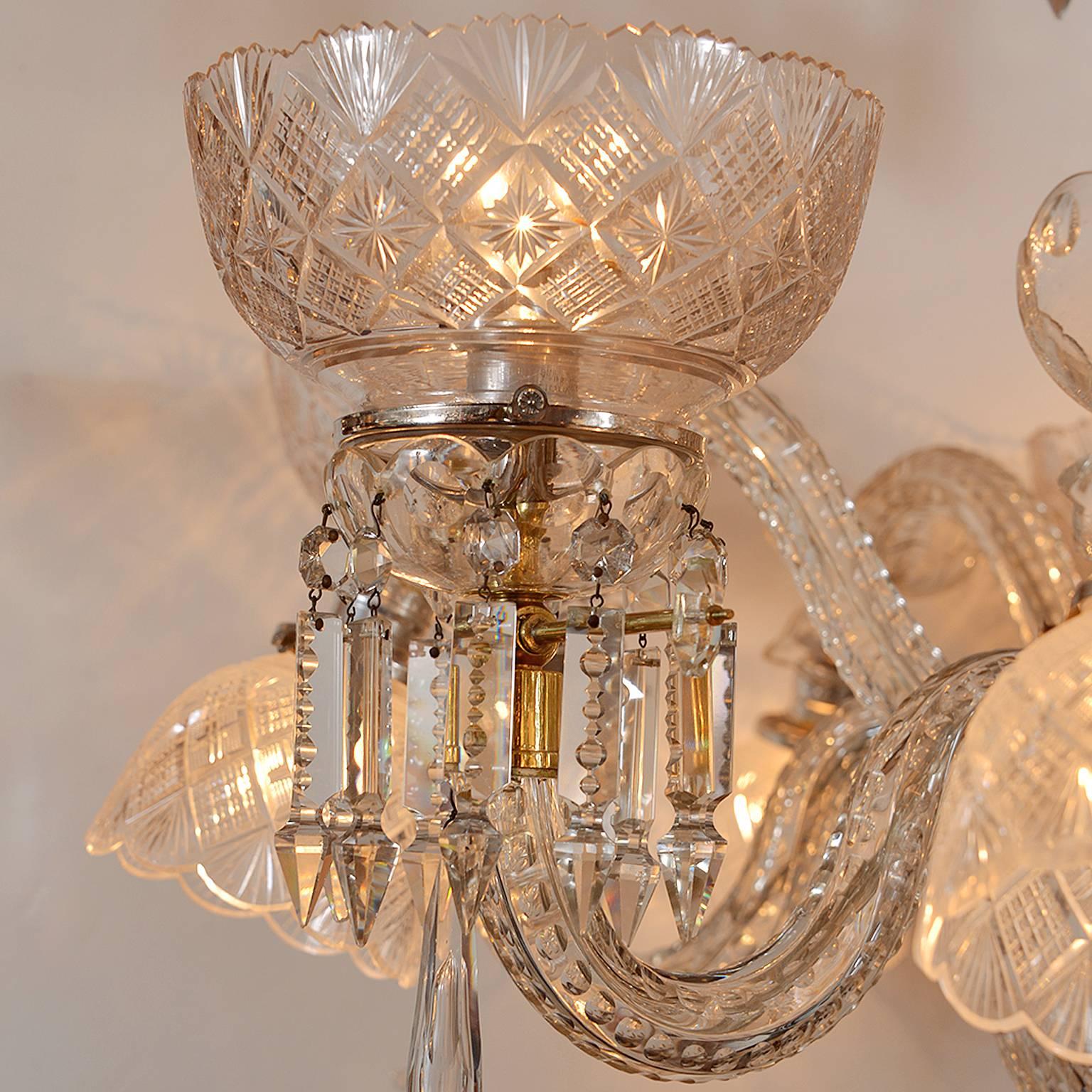 English Mid-Late 1800s Combination Gas or Electric Crystal Chandelier For Sale