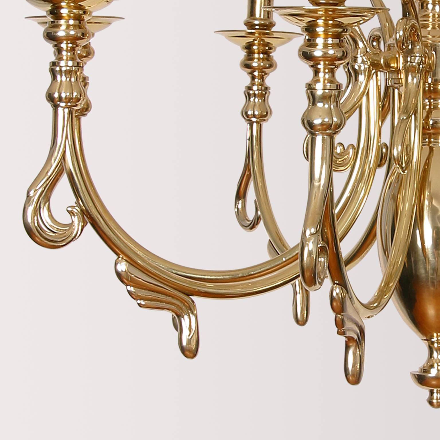 Mid-Century Modern Swedish Eight-Light Cast Brass Chandelier For Sale