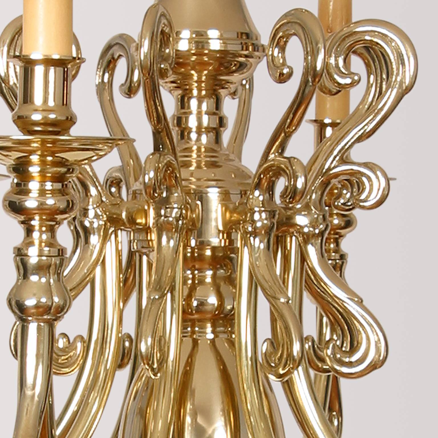 Swedish Eight-Light Cast Brass Chandelier In Excellent Condition For Sale In Austin, TX