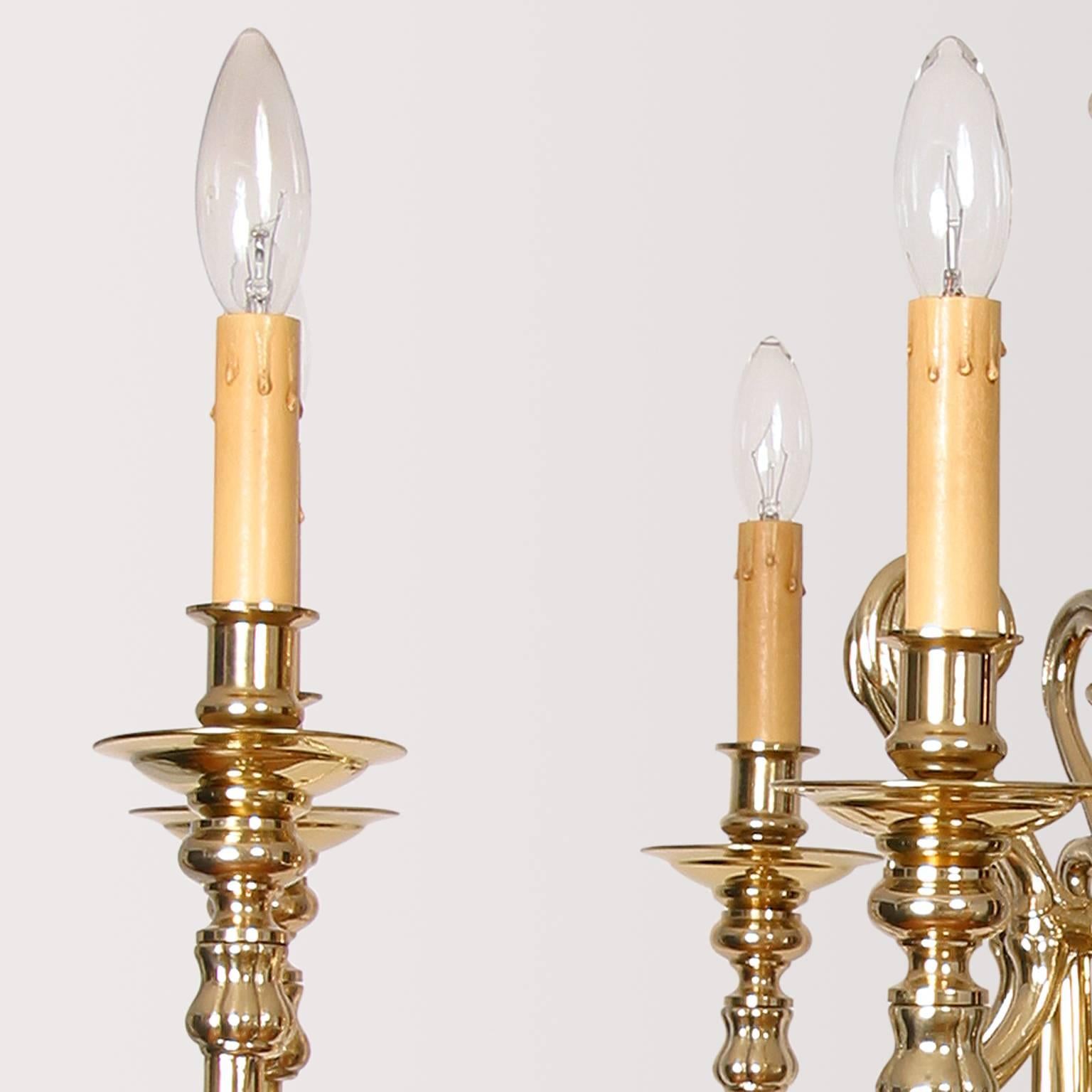 Mid-20th Century Swedish Eight-Light Cast Brass Chandelier For Sale