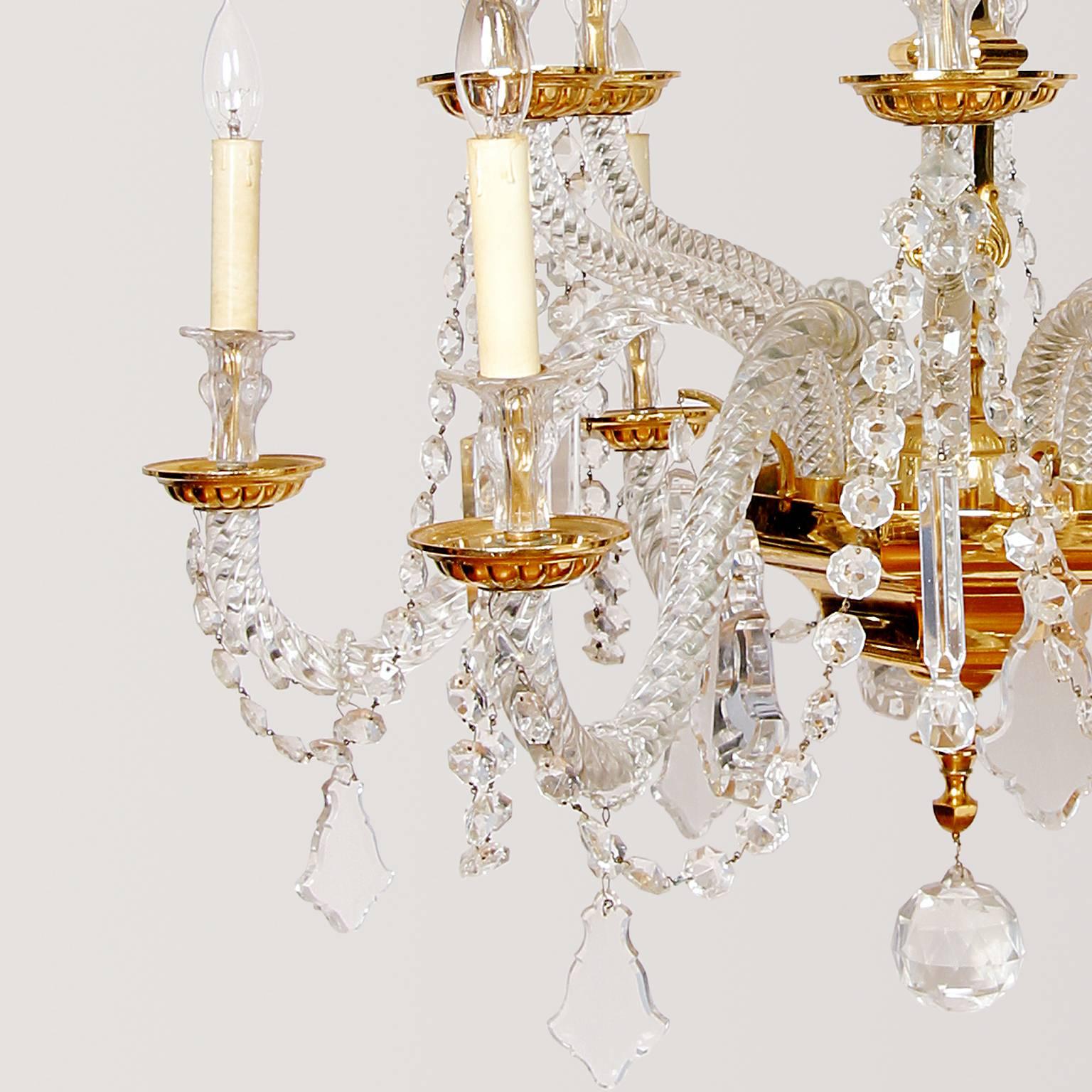 Baroque Gold-Plated over Brass and Lead Crystal, Nine-Light, Italian Chandelier For Sale