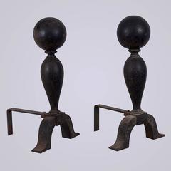 Colonial Cast Iron Cannonball Andirons