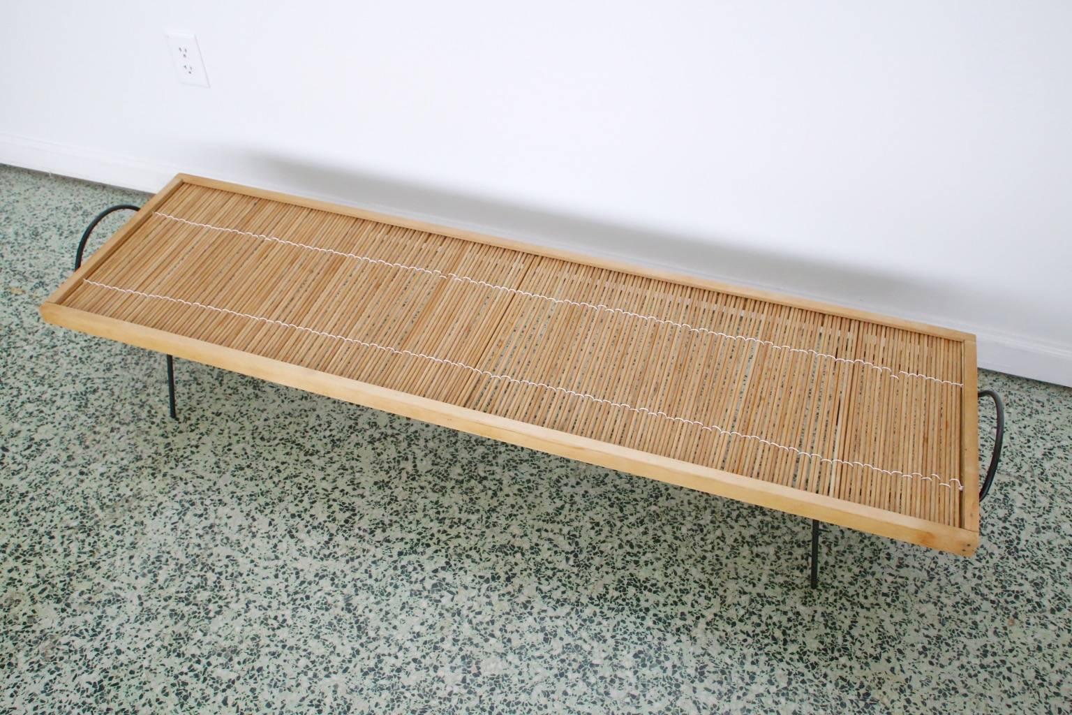 Rare coffee table with inset dowels by William Katavolos, Ross Littell and Douglas Kelley for Laverne Originals, circa 1949. Original dowels. Newly rewoven.