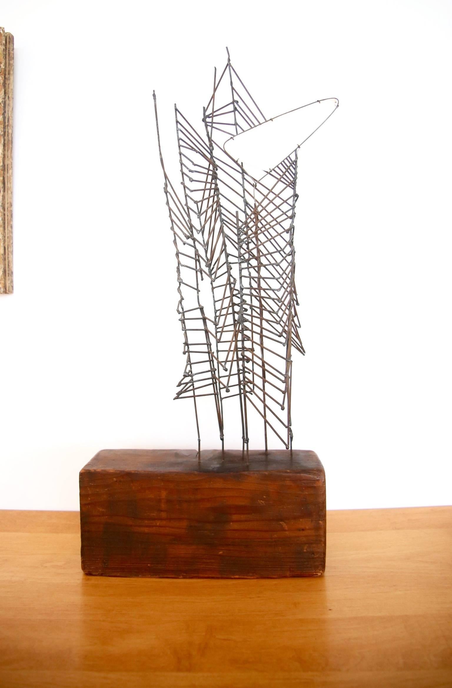 Mid-Century Modern Mid-Century Abstract Metal and Wood Sculpture 