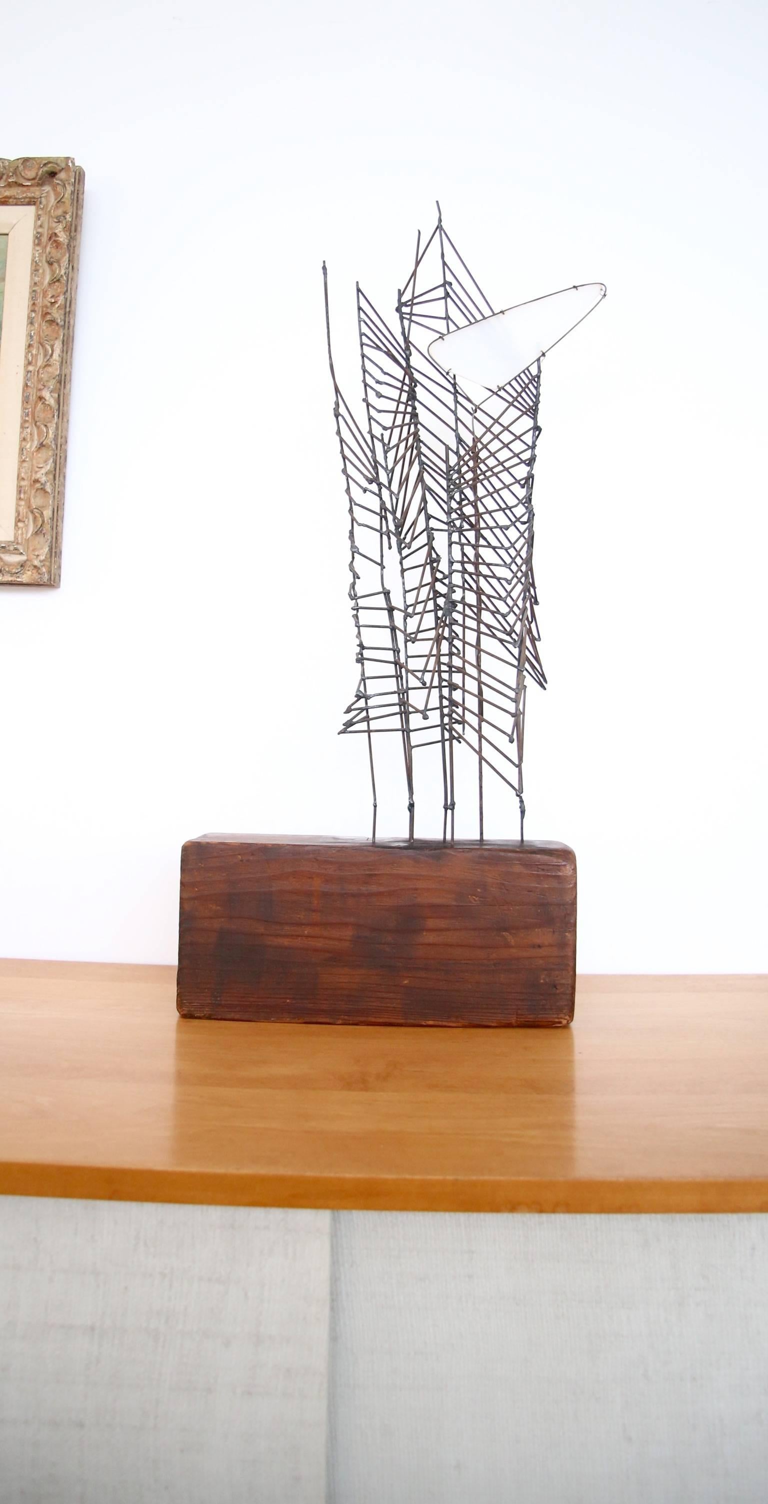 Mid-Century Abstract Metal and Wood Sculpture  1