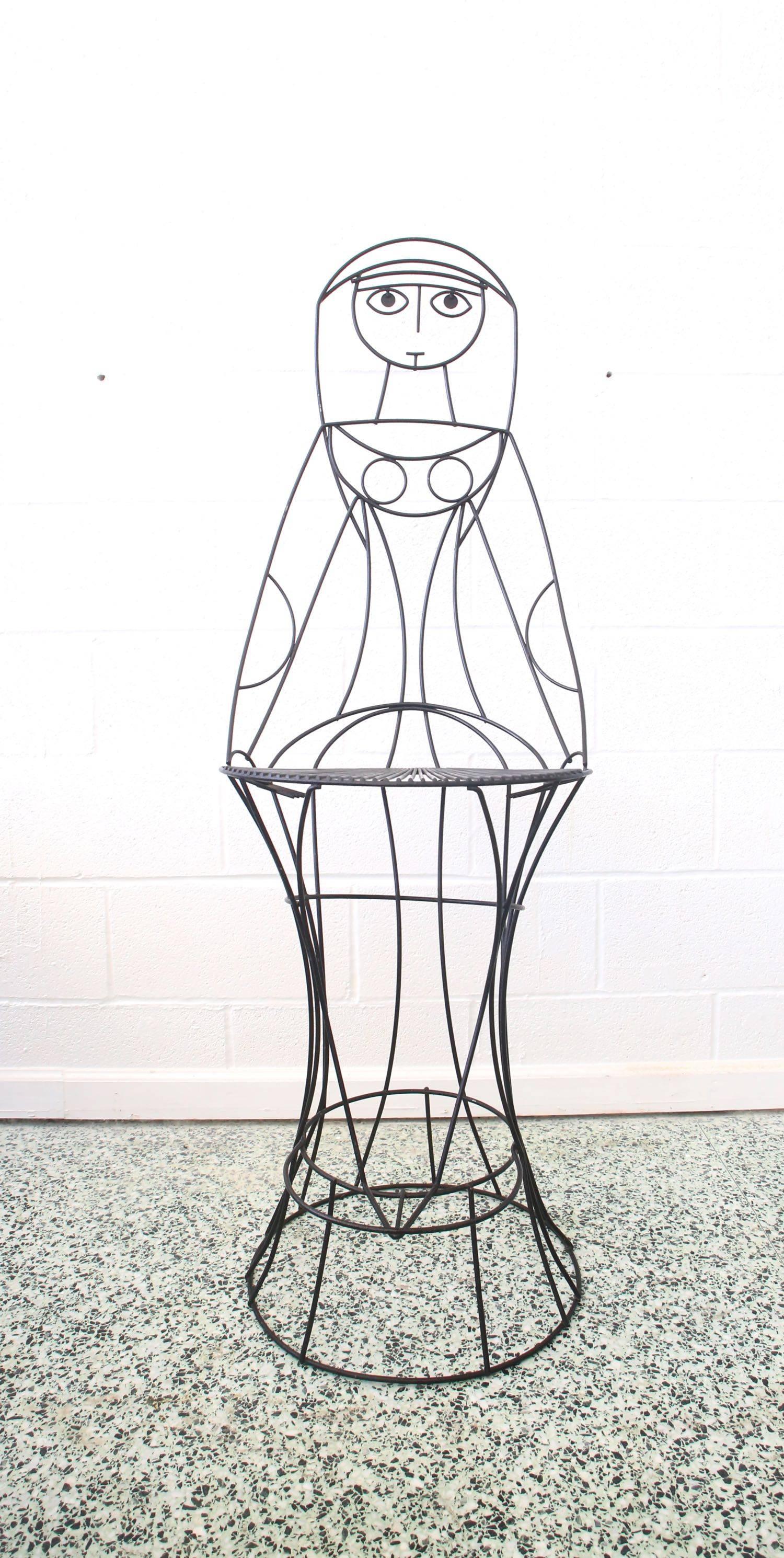 20th Century John Risley Sculptural Chair Barstool in Welded Wire