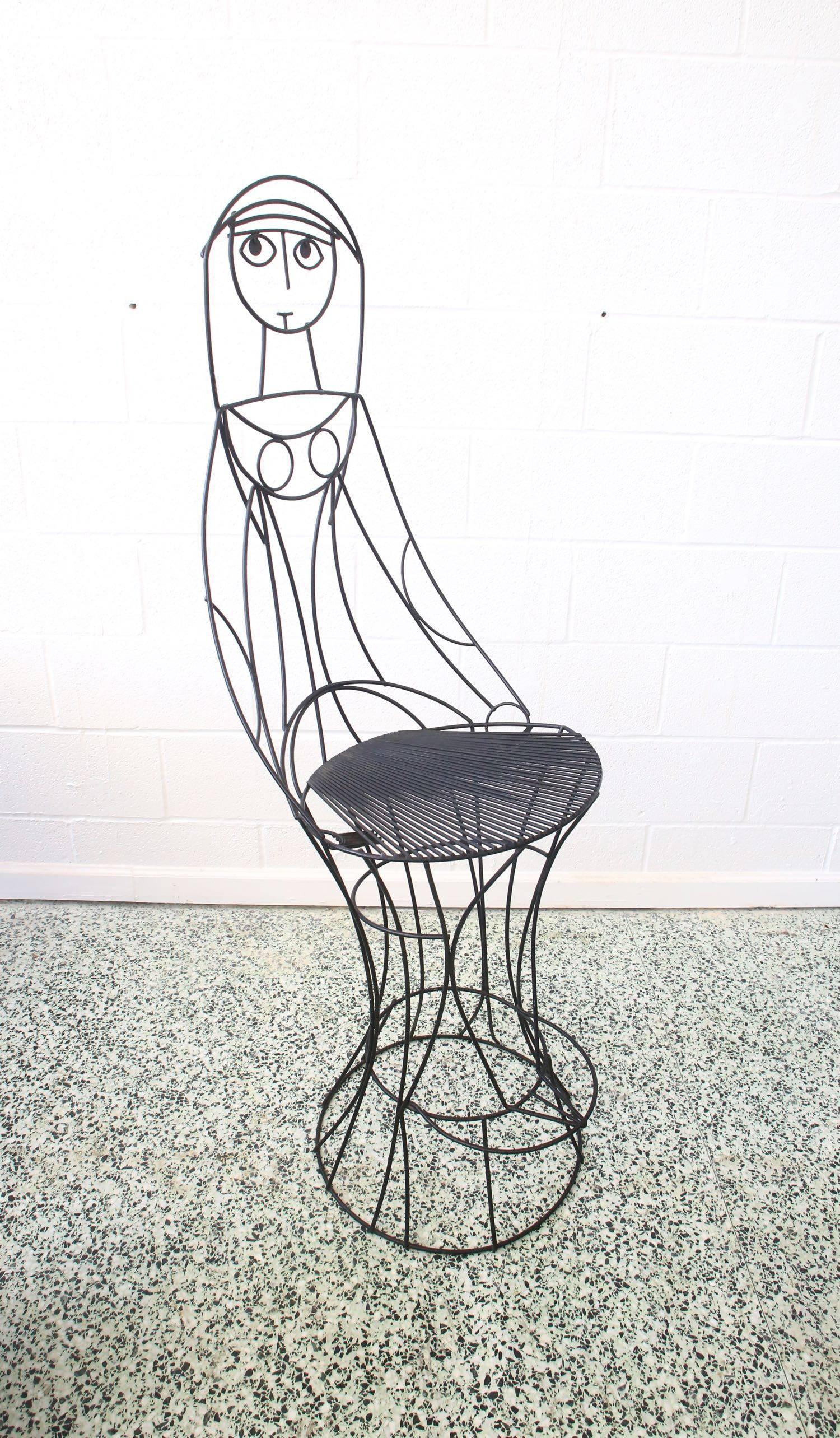 Mid-Century Modern John Risley Sculptural Chair Barstool in Welded Wire