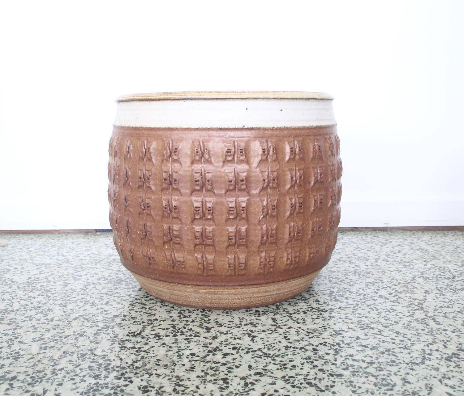 20th Century Textured Stoneware Bob Kinzie Planter Pot