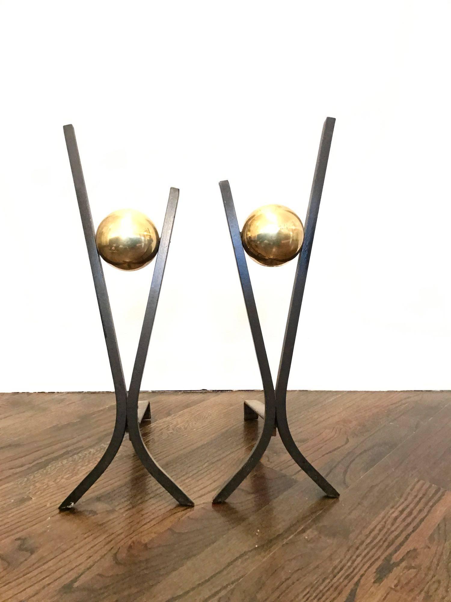 Modernist Donald Deskey Fireplace Andirons In Excellent Condition In St. Louis, MO