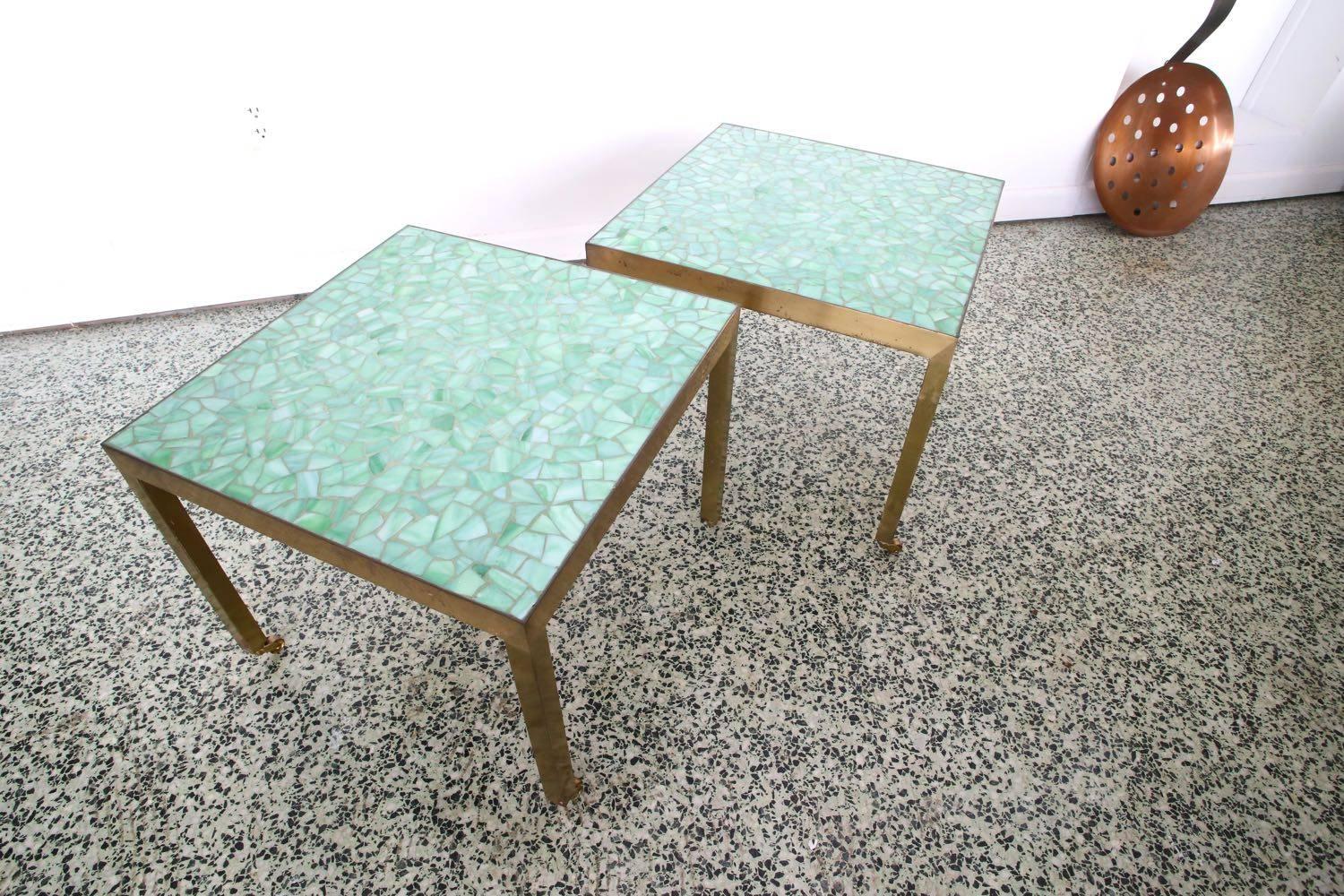 Pair of Brass and Tile End Tables 2
