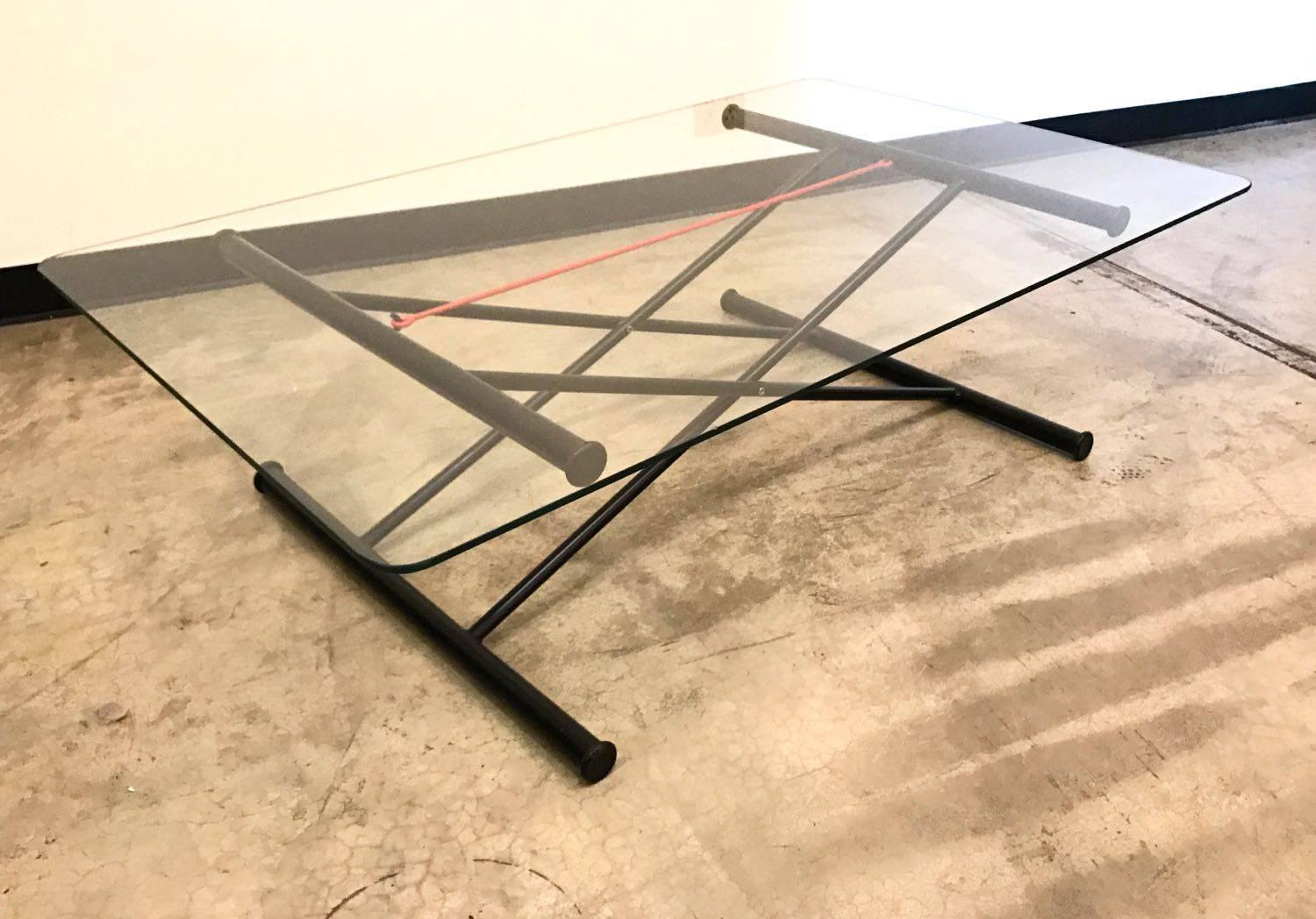 Modern Adjustable Glass and Metal Coffee Table In Excellent Condition In St. Louis, MO