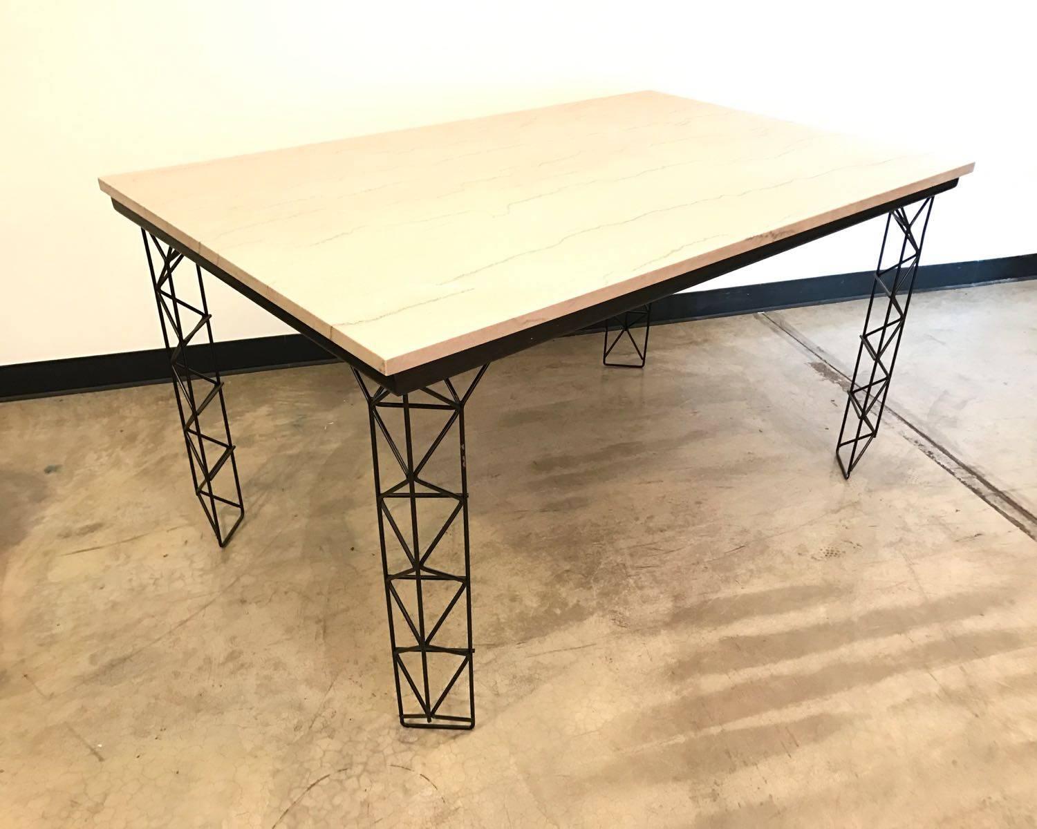 Custom Modern Marble-Top Dining Table In Excellent Condition In St. Louis, MO