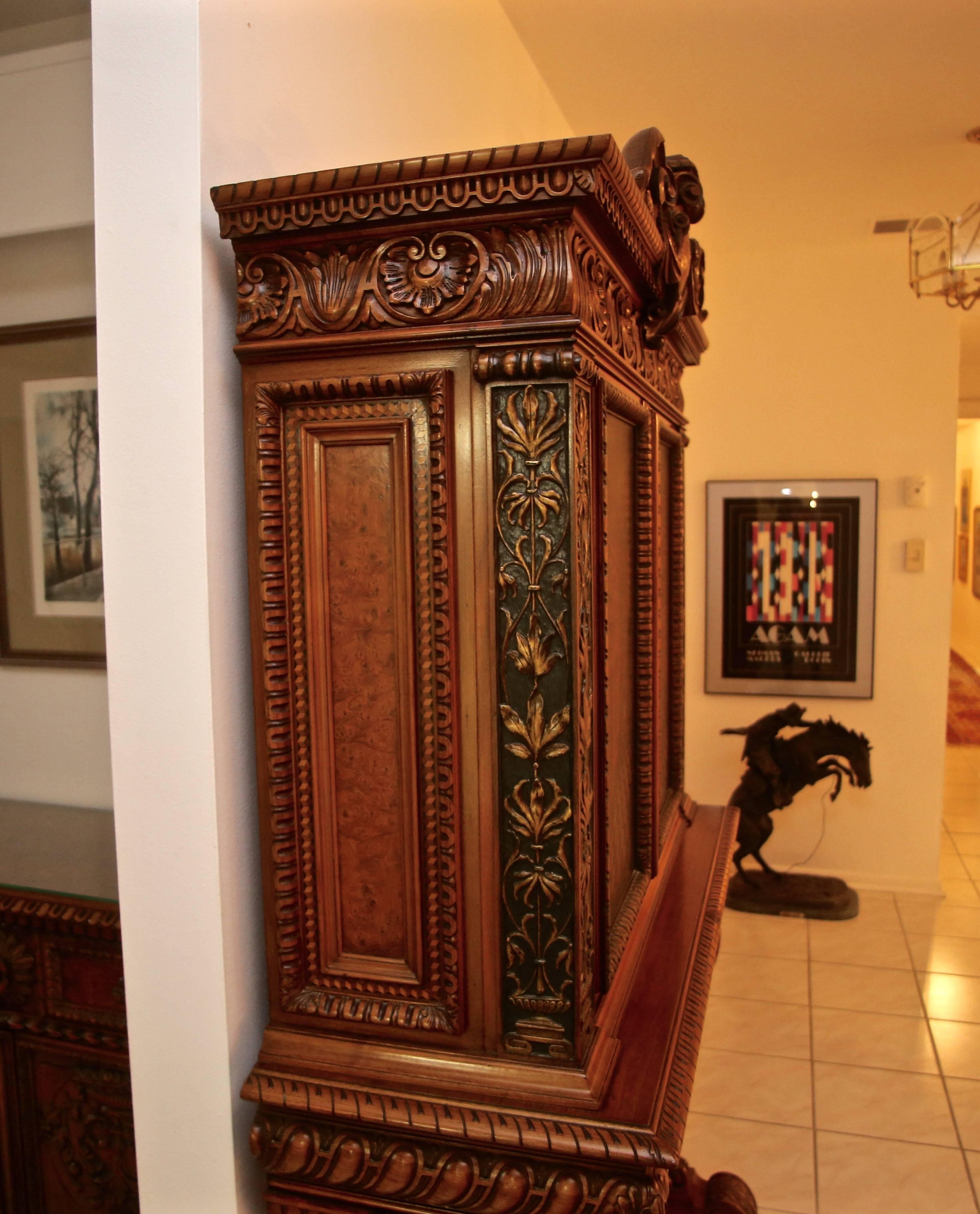 20th Century Antique Italian Baroque Tall Carved Wood Chest Server with Hand-Painted Doors